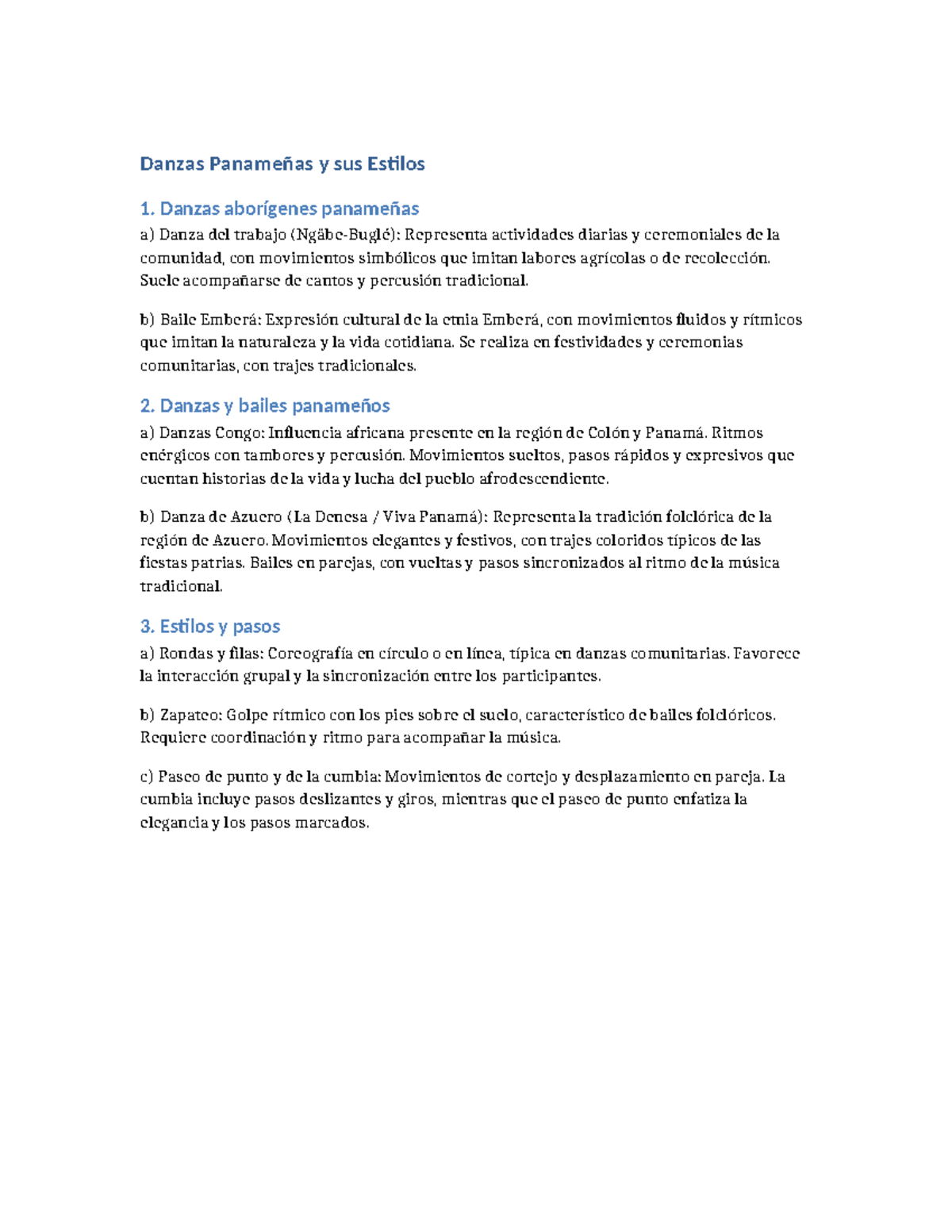 Danzas Panameñas y sus Estilos: Resumen 1 - Studocu