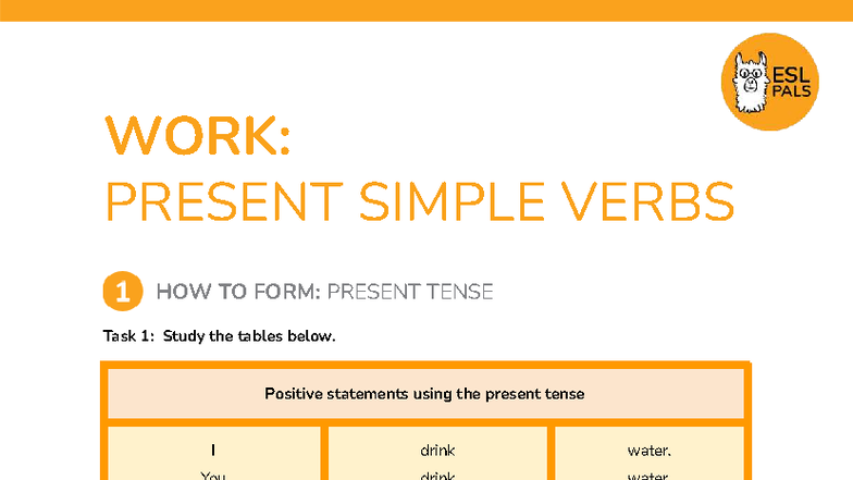ESL Pals 1-11 Grammar Worksheets: Present Simple Verbs in Work Context ...