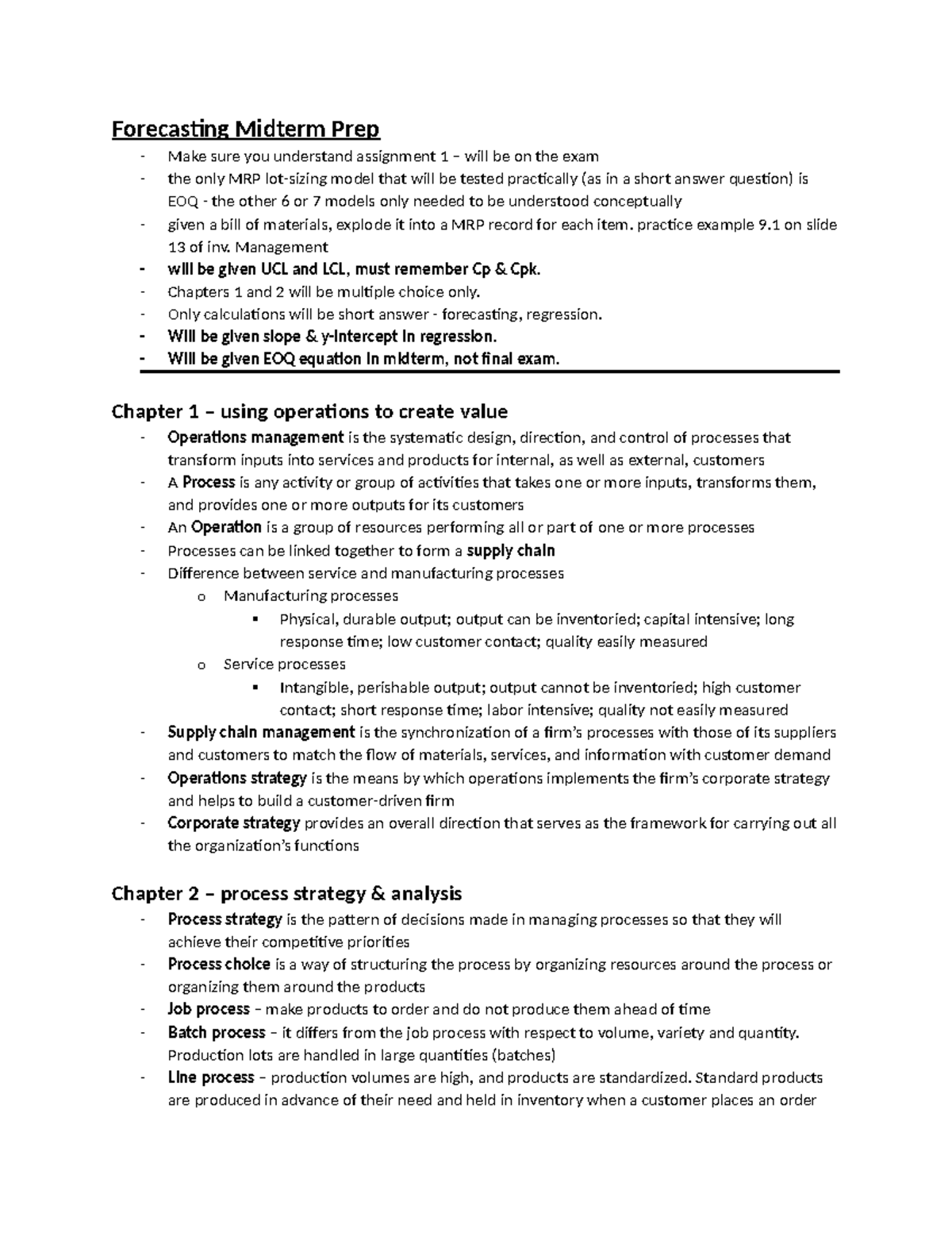 Forecasting Midterm Exam Prep: Key Concepts & Models Overview - Studocu