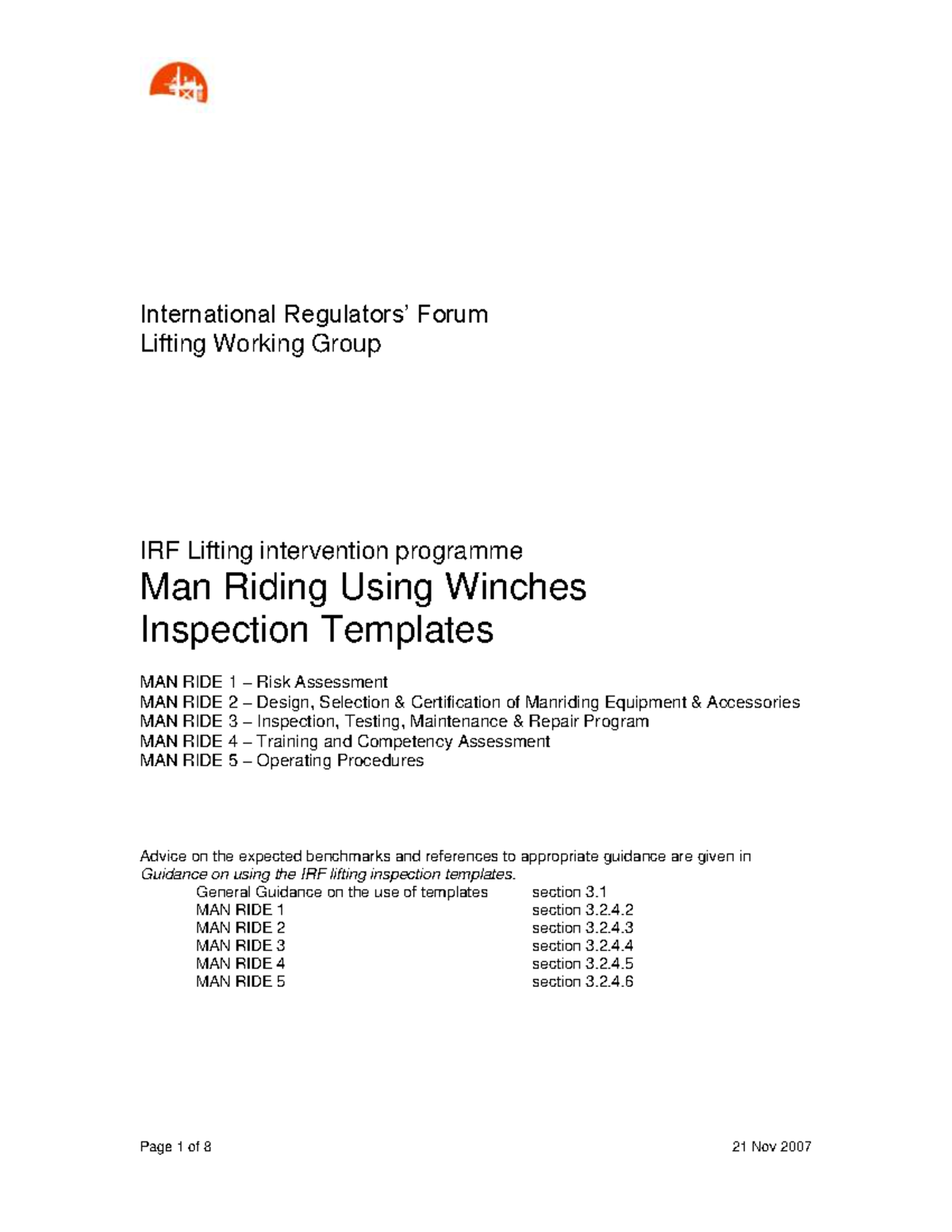 IRF Lifting Inspections: Man Riding Template & Guidelines - Studocu