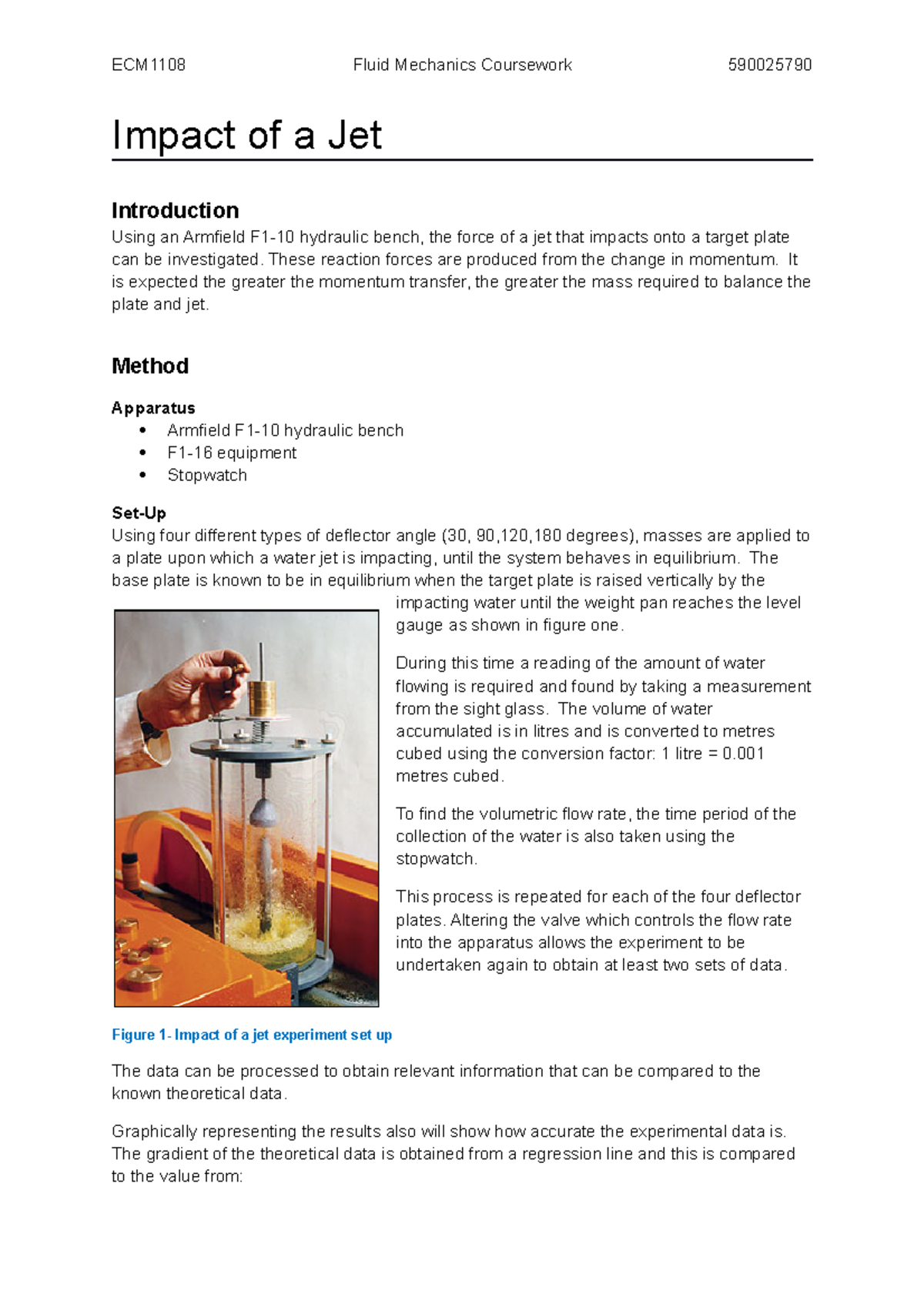 Hydraulic Experiment on Jet Impact Analysis Using Armfield F1-10 - Studocu