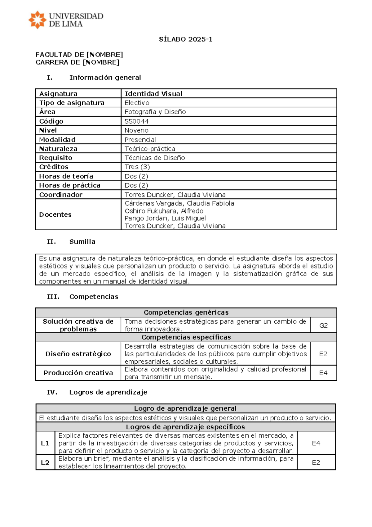 2025-1 SIL: Sílabo de Identidad Visual en Fotografía y Diseño - Document Preview