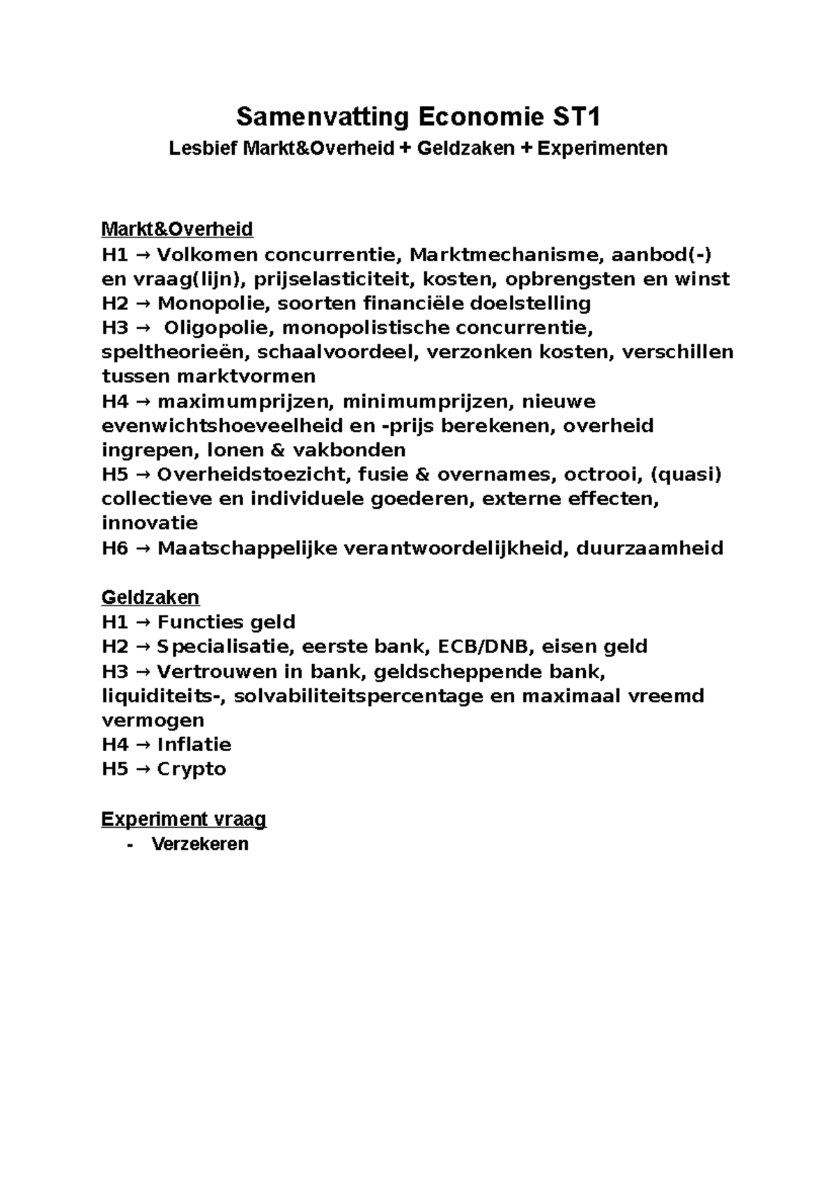 Economie Samenvatting H: Belangrijke Concepten en Inzichten - Studeersnel