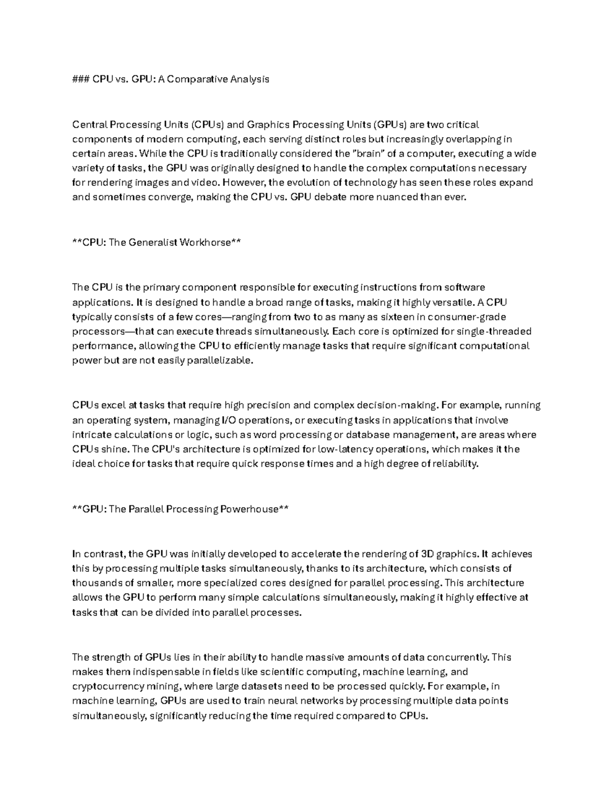 CPU vs GPU - Description - CPU vs. GPU: A Comparative Analysis Central ...