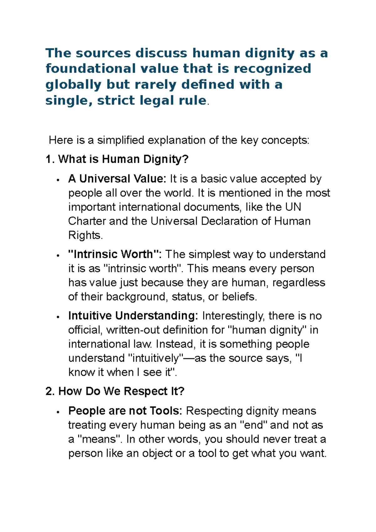 Human Dignity: Key Concepts and Violations - Summary Notes - Studocu