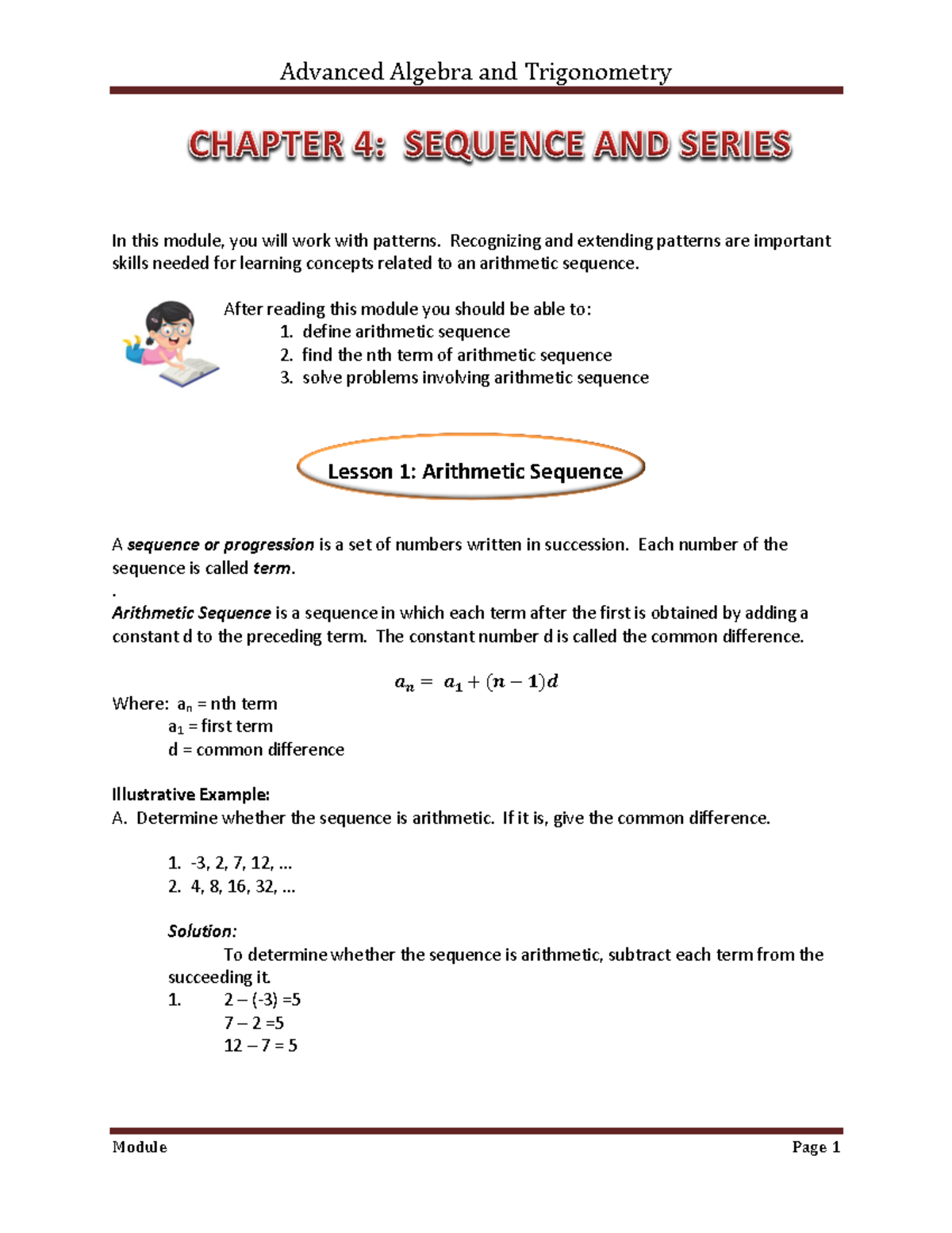Chapter 4 Sequences AND Series General - In this module, you will work ...