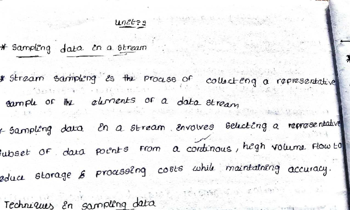 Sampling Data in a Stream: Unit 2 Analysis and Techniques - Studocu