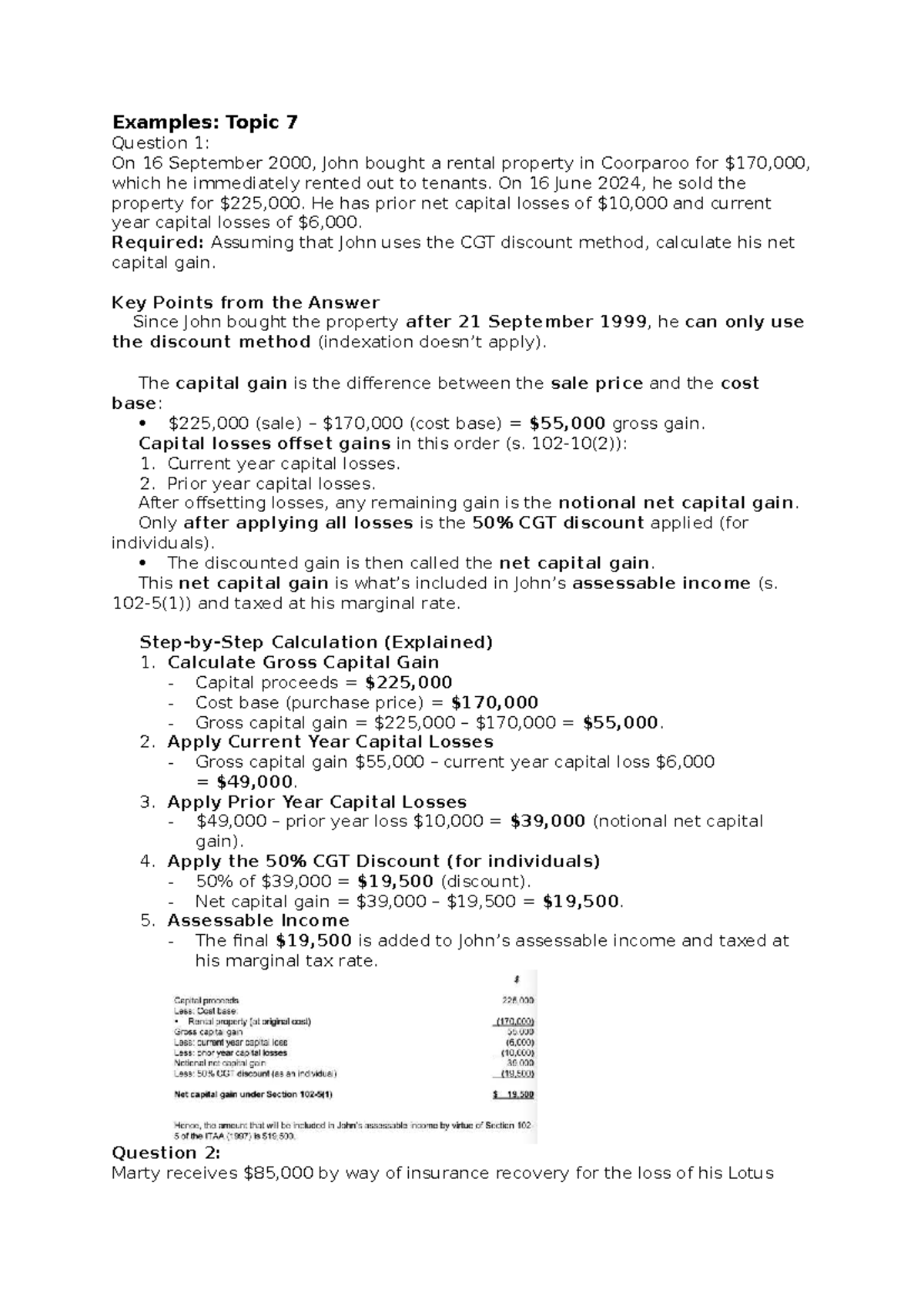 Topic 7: CGT Calculations and Implications for Property Transactions ...