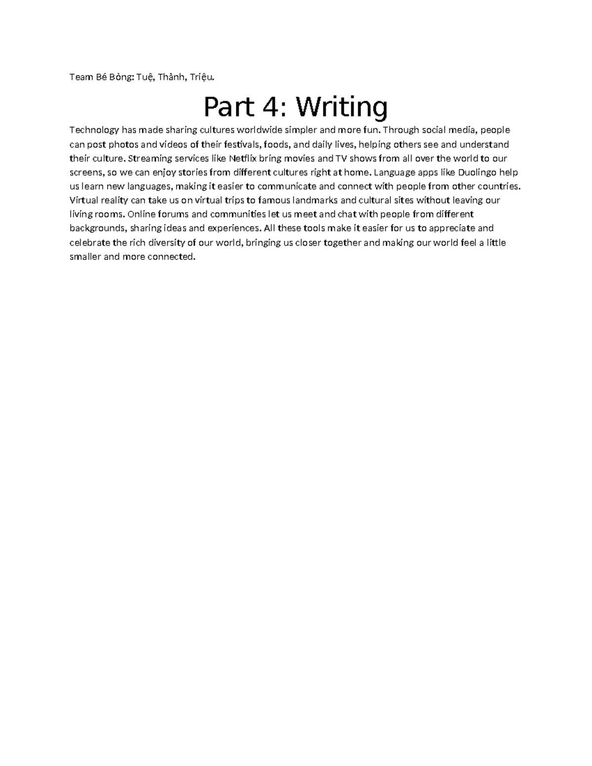 31-12-2024 - Short Essay: The Impact of Tech on Cultural Sharing - Studocu