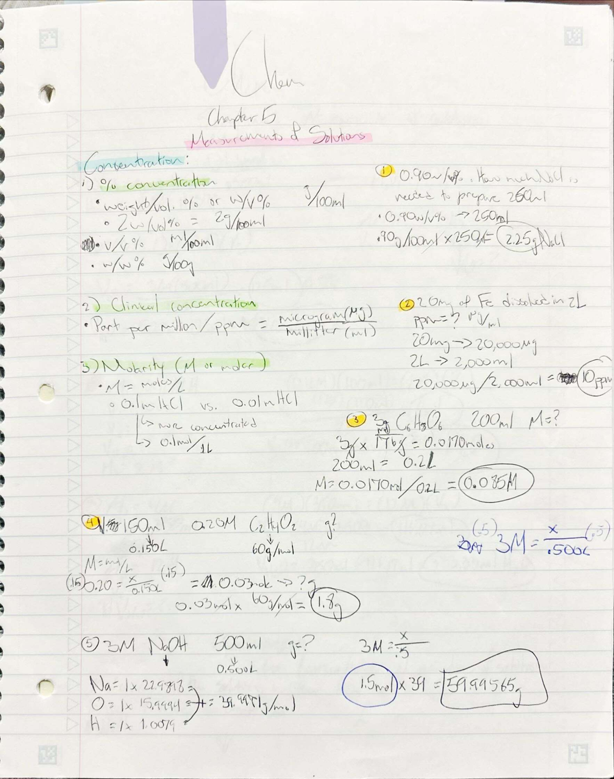 CH-5: Measurements of Solutions and Molarity Notes - Studocu