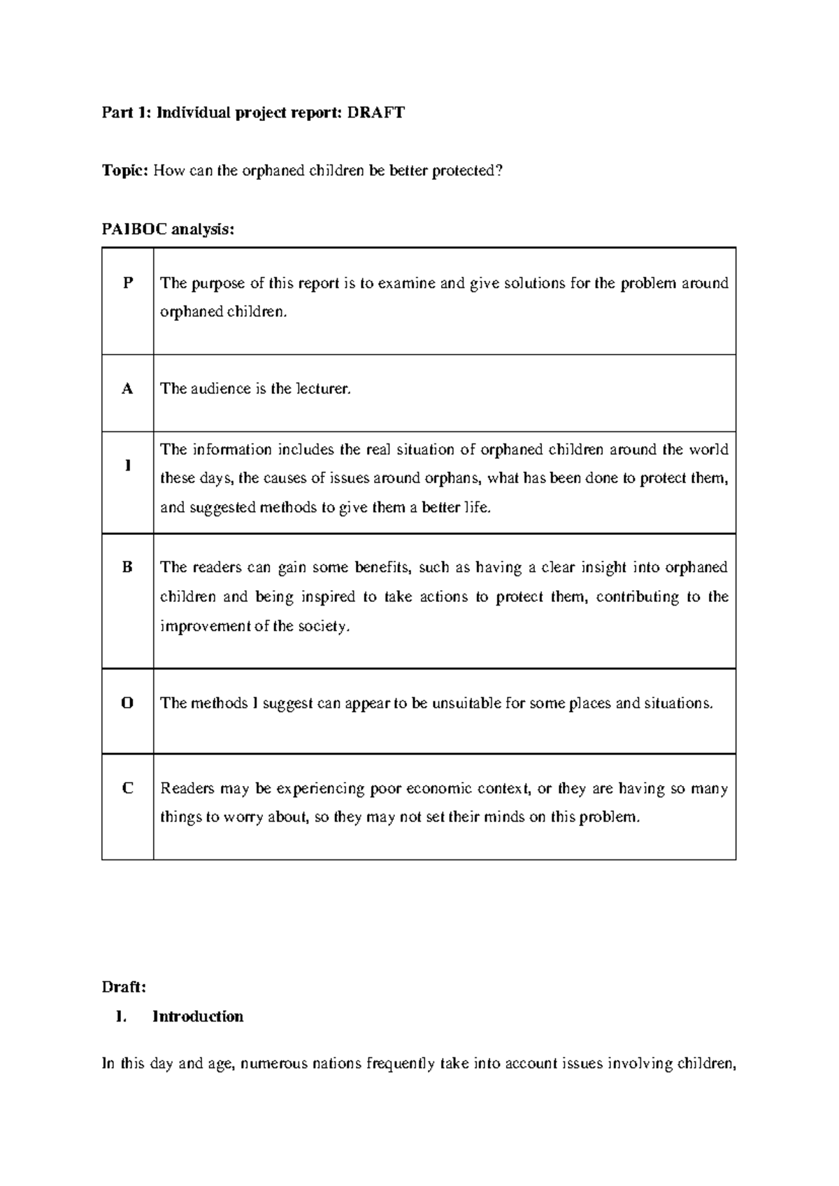 BAS - Homework 8: Report on Enhancing Protection for Orphaned Children ...