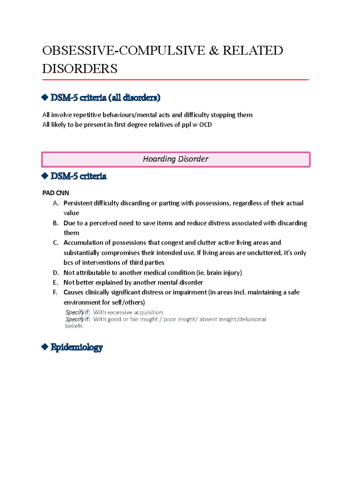 OCD and related disorders lec notes - OBSESSIVE-COMPULSIVE & RELATED ...