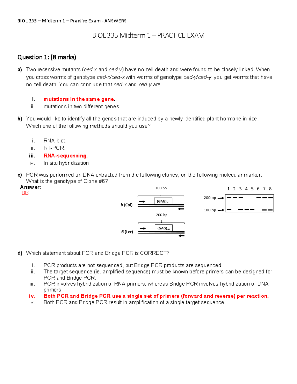 BIOL 335 Midterm 1 Practice Exam with Detailed Answers - Studocu