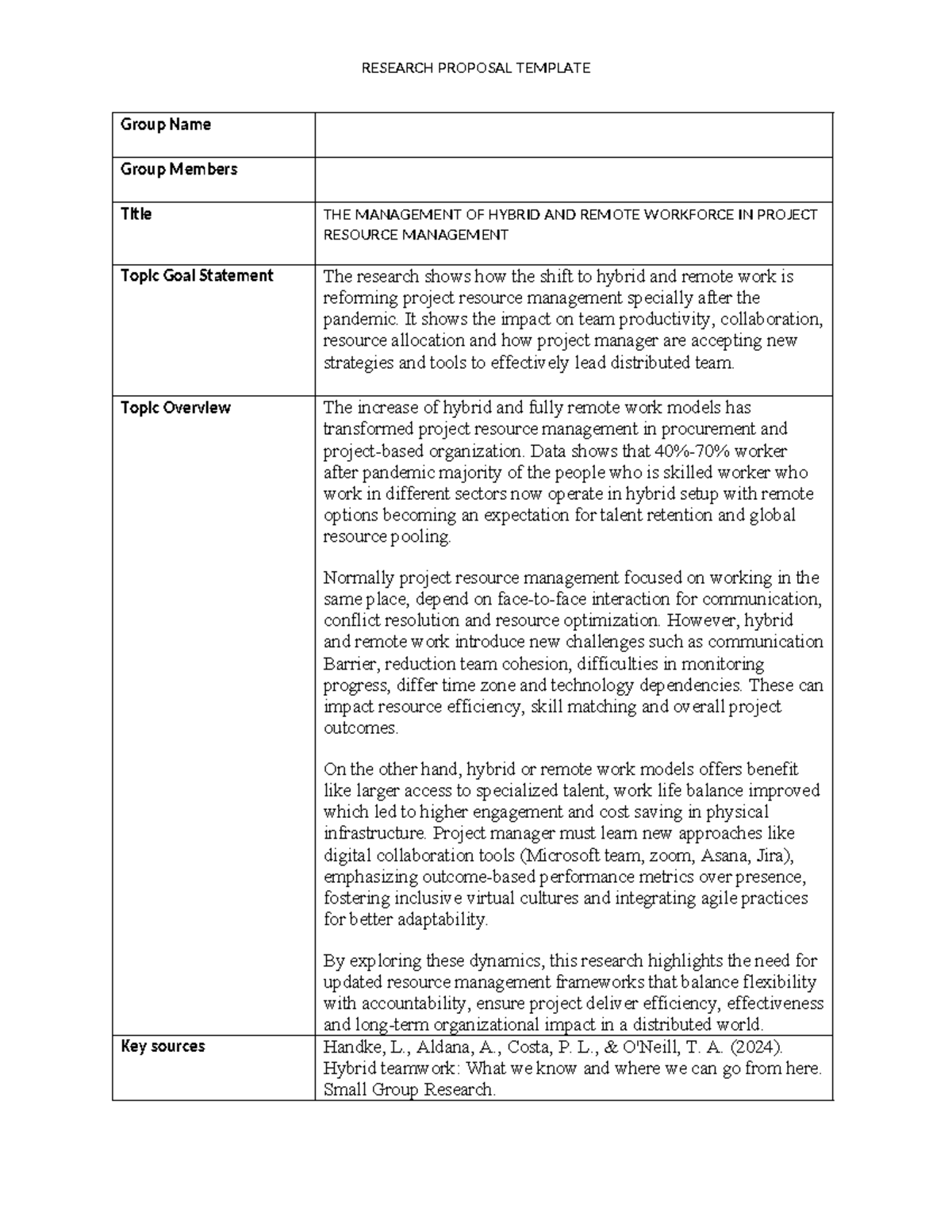 RESEARCH PROPOSAL: MANAGEMENT OF HYBRID & REMOTE WORKFORCE - Studocu