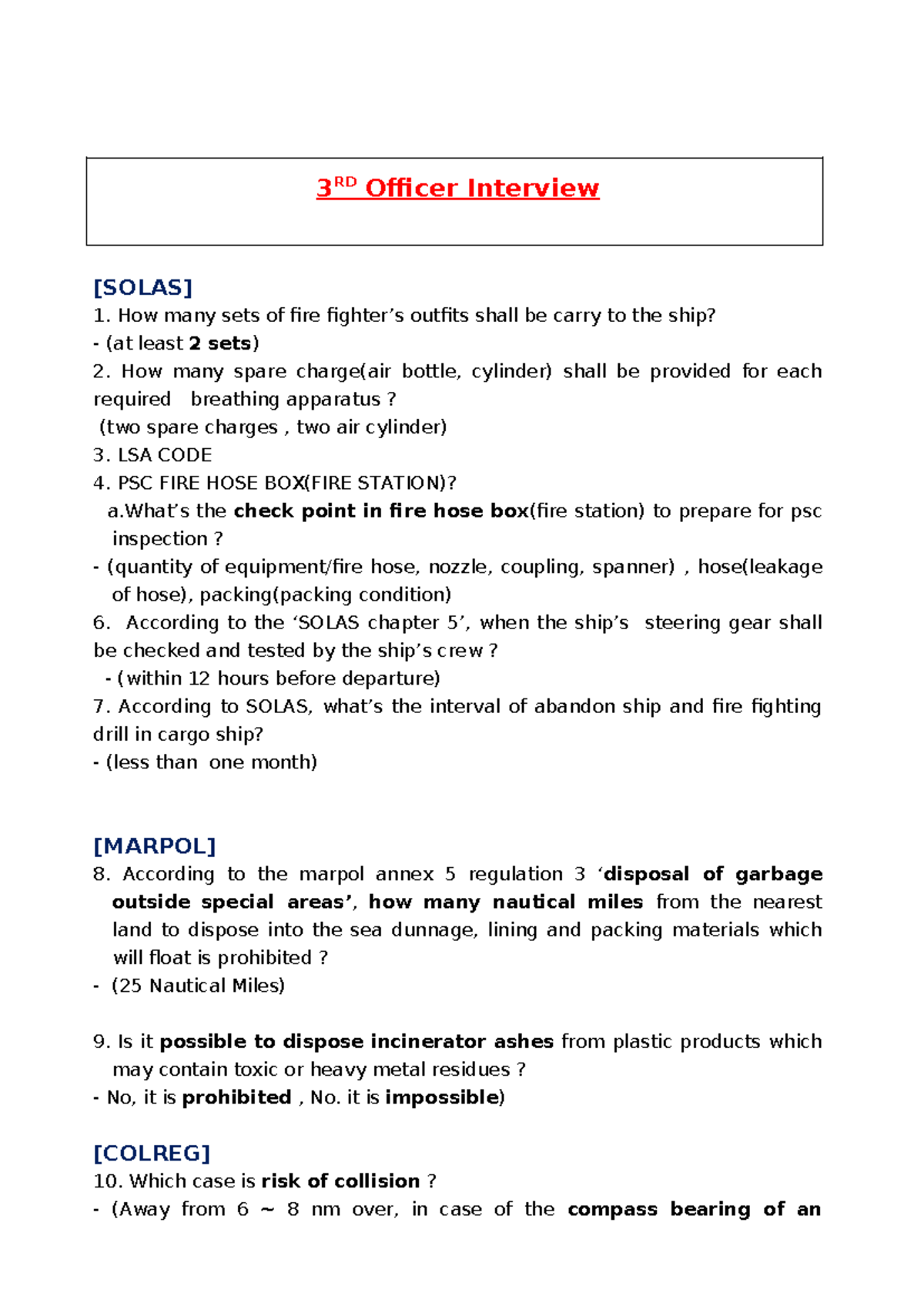 3RD Officer Interview Questions & Answers Based on SOLAS, MARPOL ...