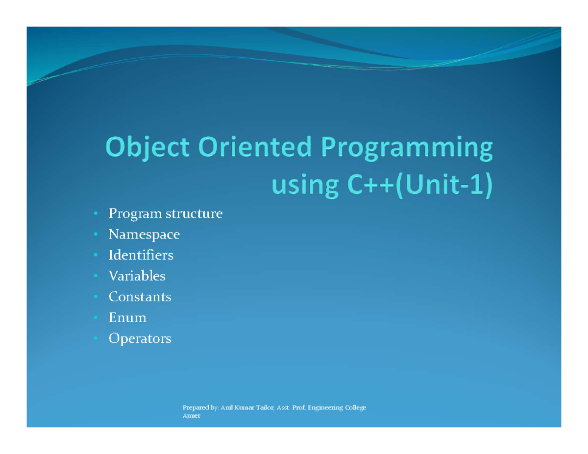 Program structure - Nothing - Program structure Namespace Identifiers ...