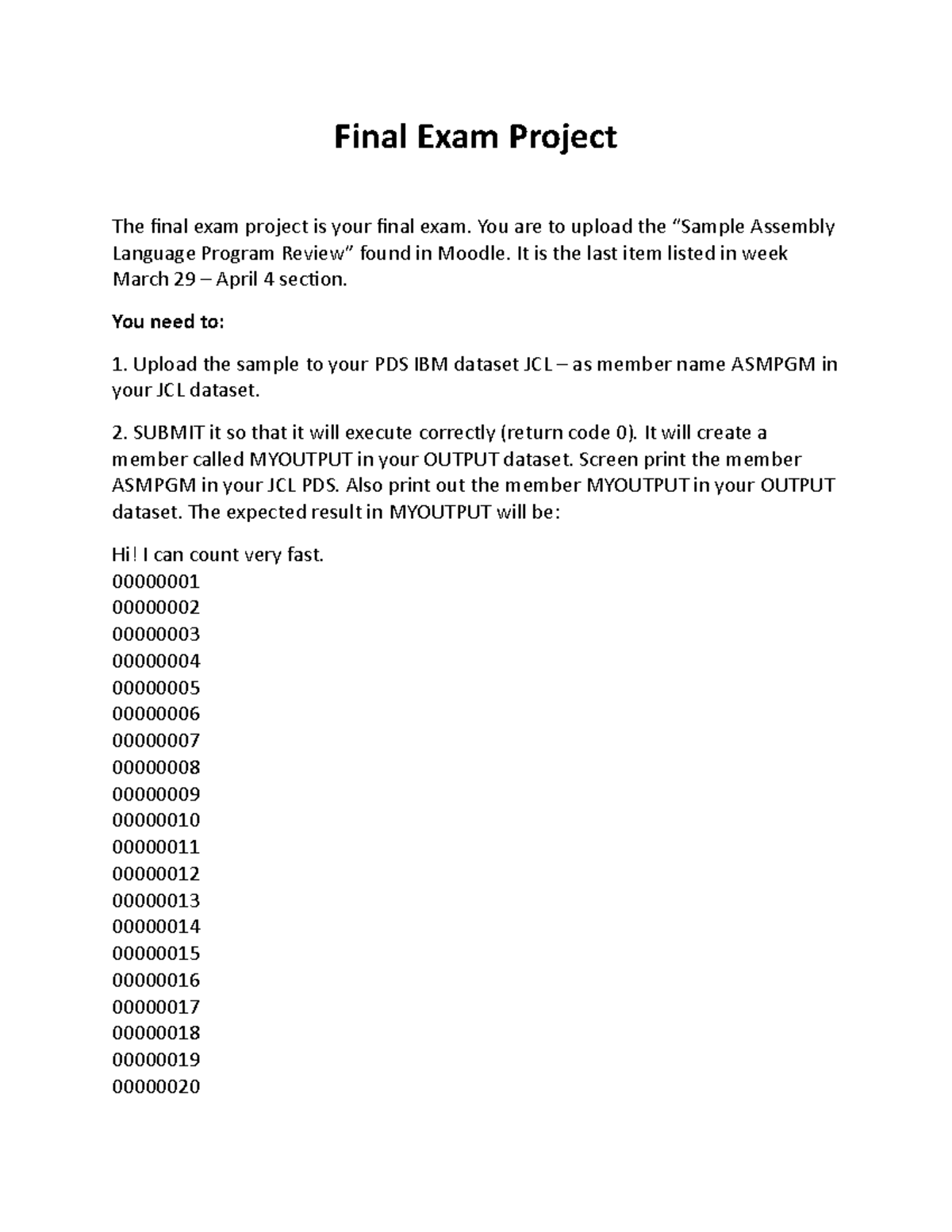 CIS-271 - Final Exam Project: Sample Assembly Language Instructions ...