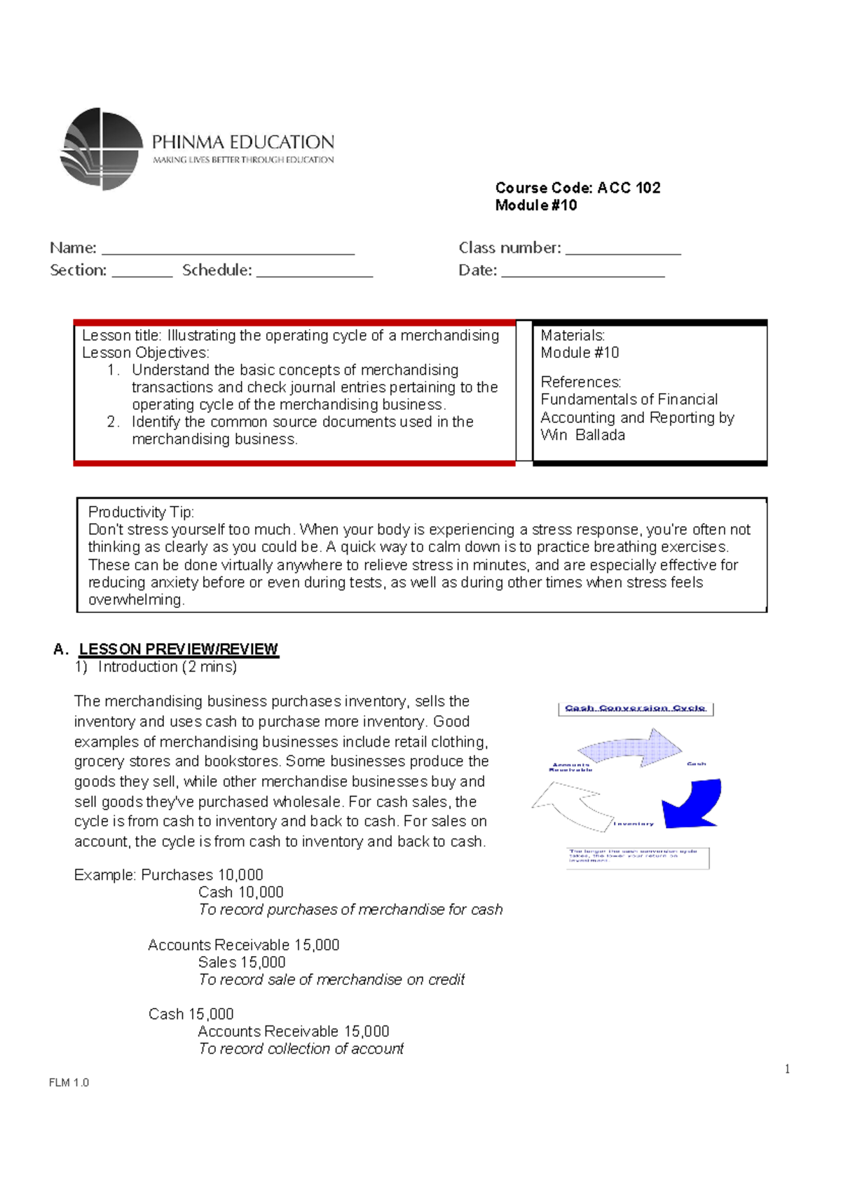 Module #10: Understanding the Merchandising Operating Cycle and Key ...