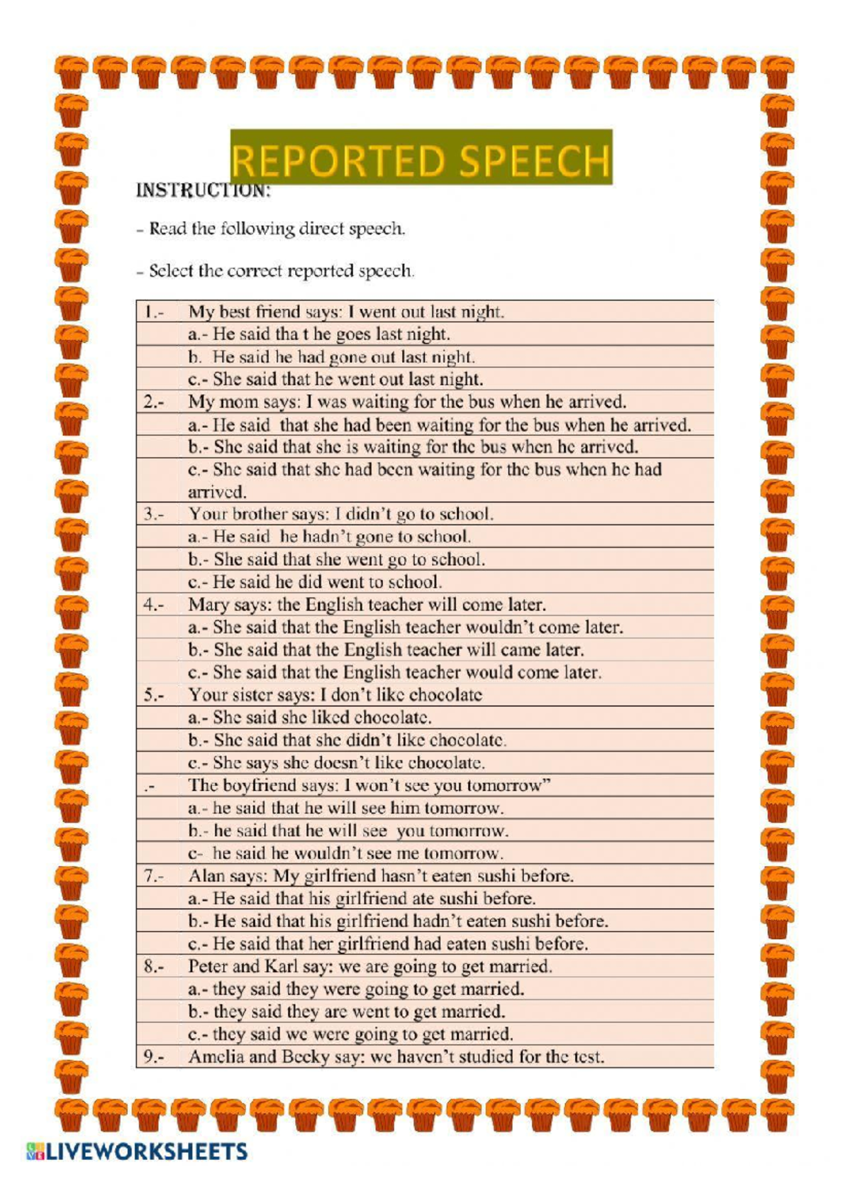 Worksheet 52225 - Reported Speech Practice Exercises - Studocu