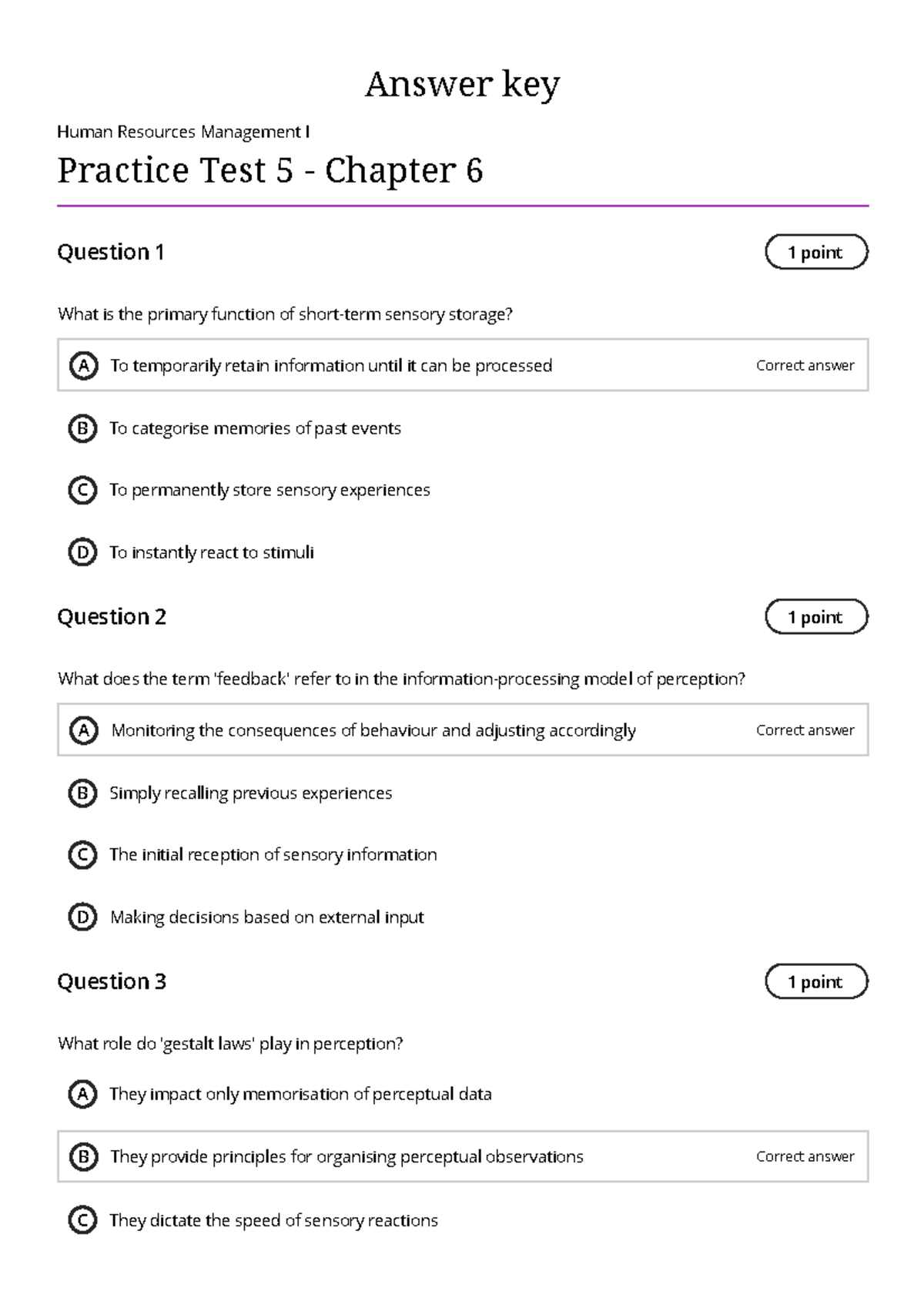 Human Resources Management I: Chapter 6 Practice Test Answers - Studocu