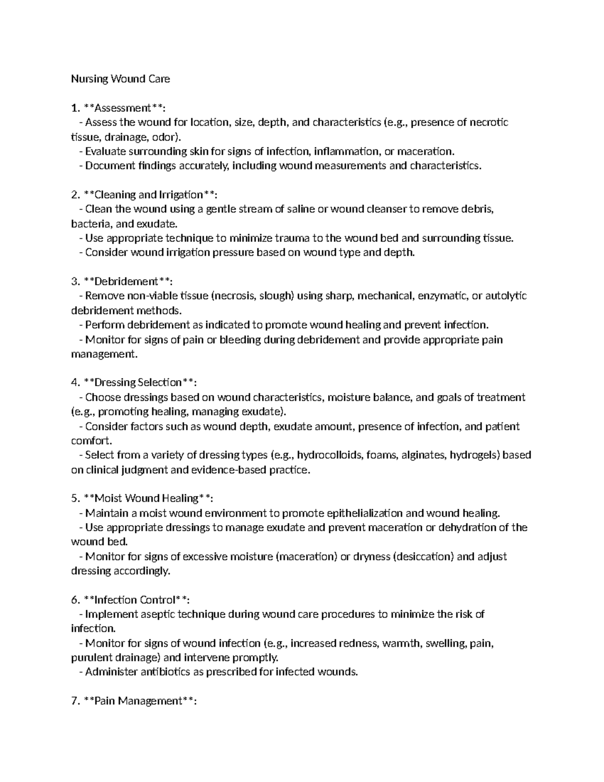 NUR 301 - Nursing Wound Care Final Exam Study Guide - Studocu