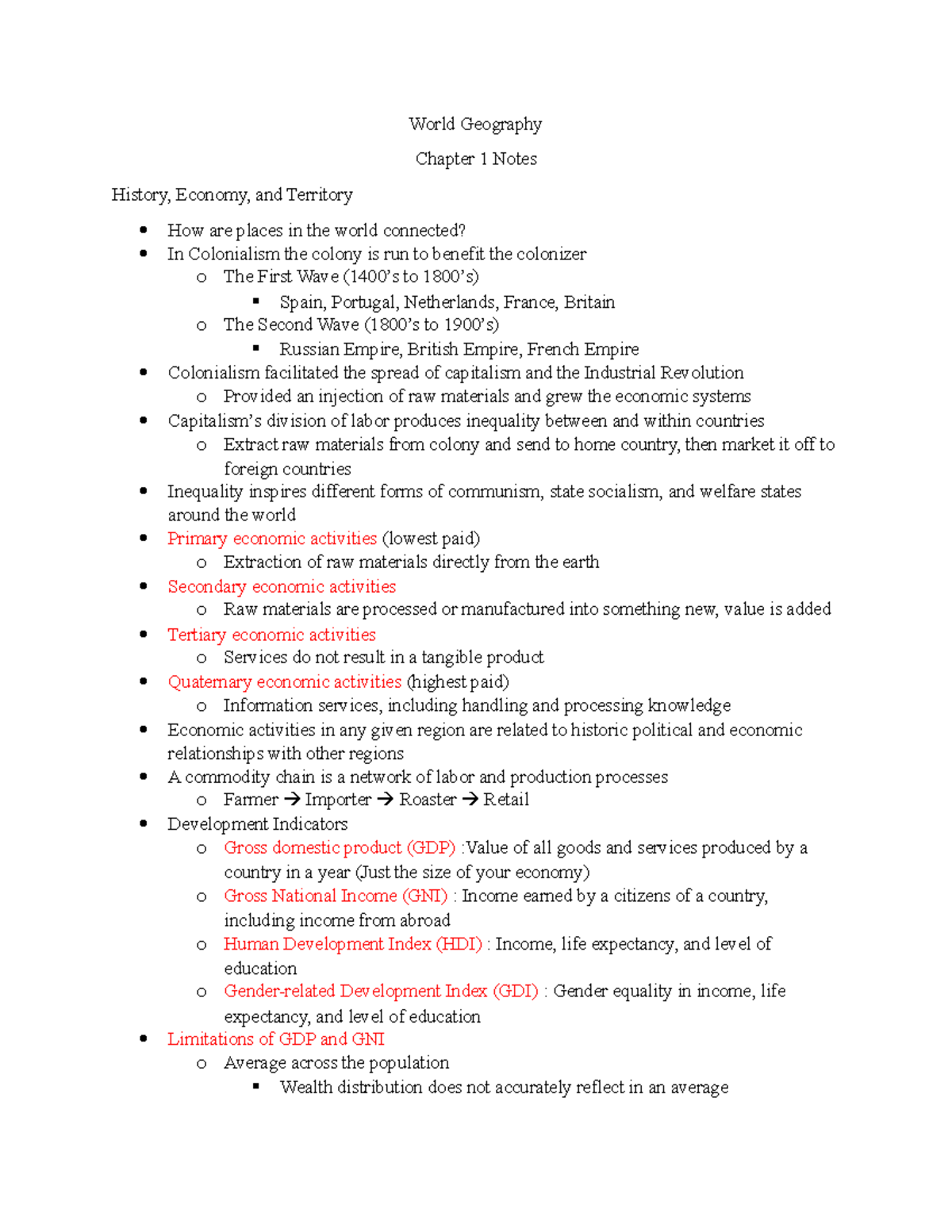 World Regional Geography CH 1 Notes: History, Economy, and Culture ...