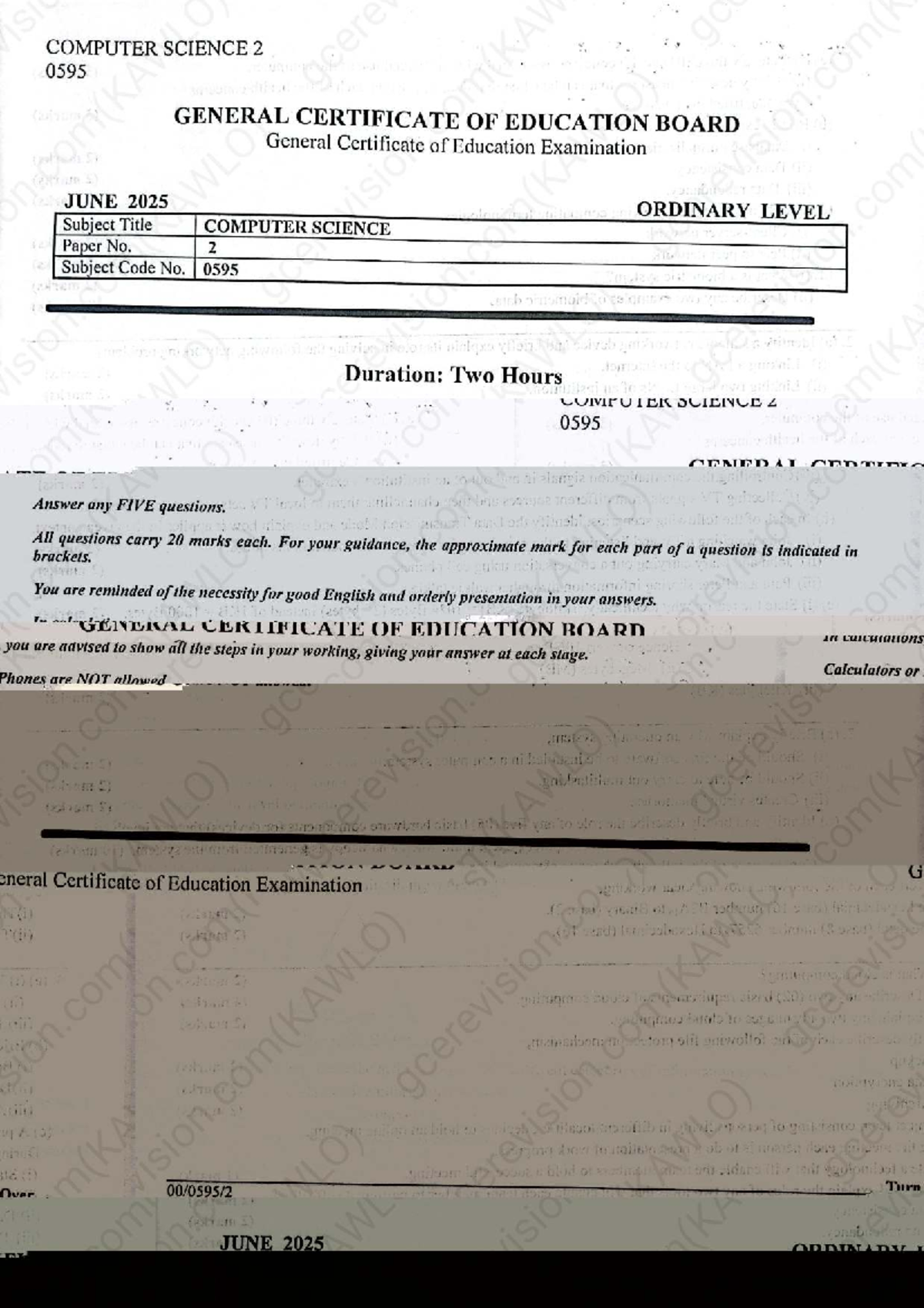 O Level 2025 Computer Science 2 Exam Paper - Subject Code 0595 - Studocu