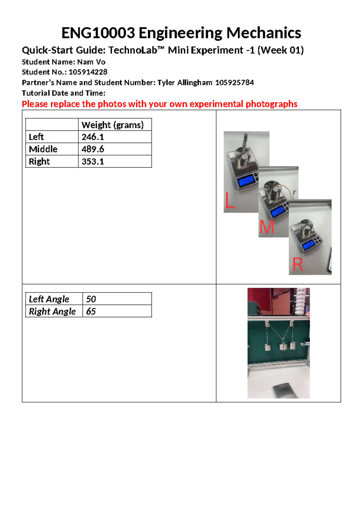 ENGR 101: Mechanics Mini Experiment Analysis (Week 01) - Studocu