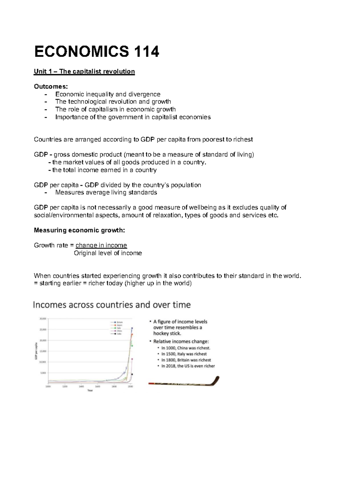 ECONOMICS 114 Unit 1-5 Summary: Capitalism, Growth, and Inequality ...