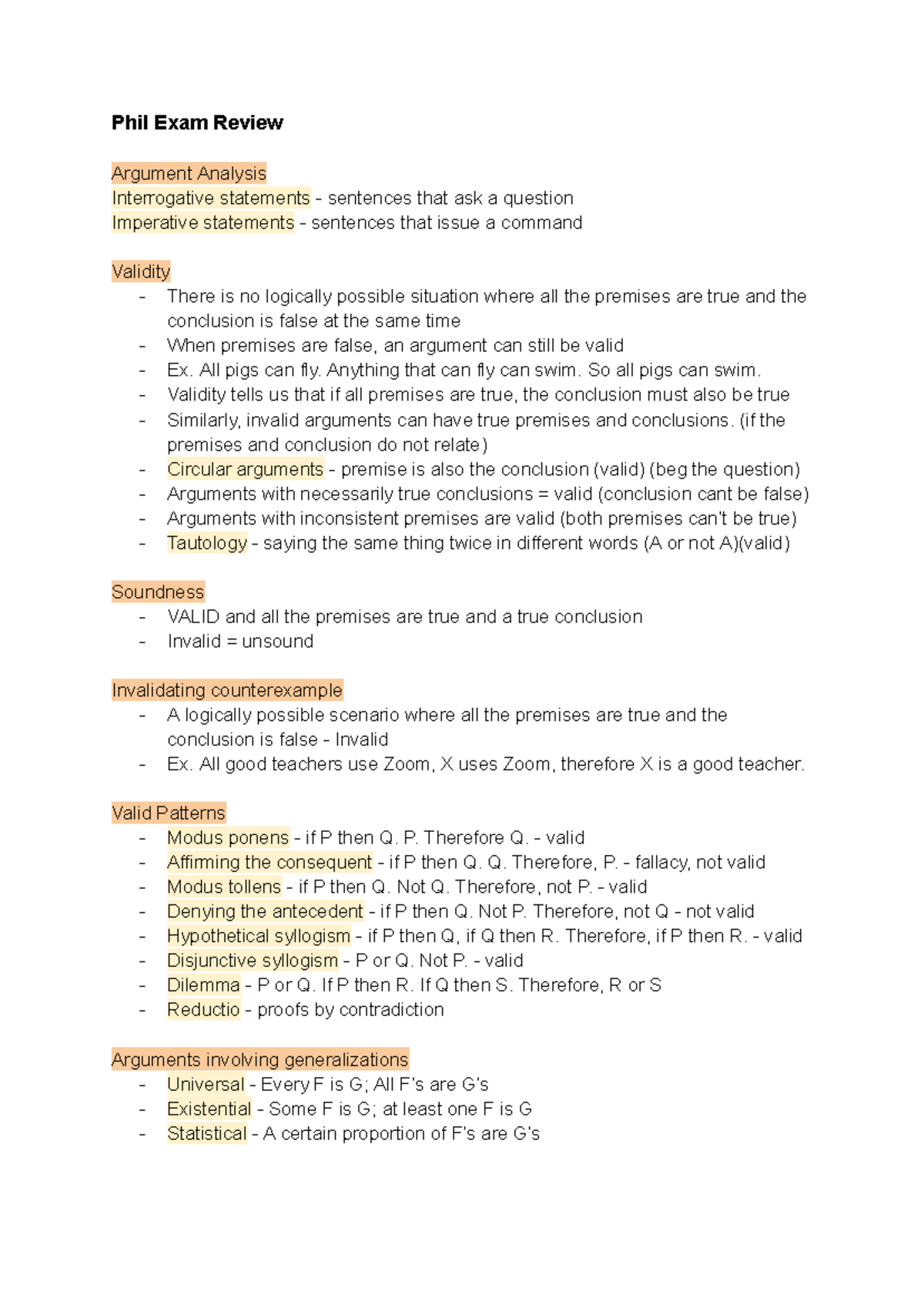 Phil 1230 Final Exam Review: Argument Analysis & Fallacies Overview ...