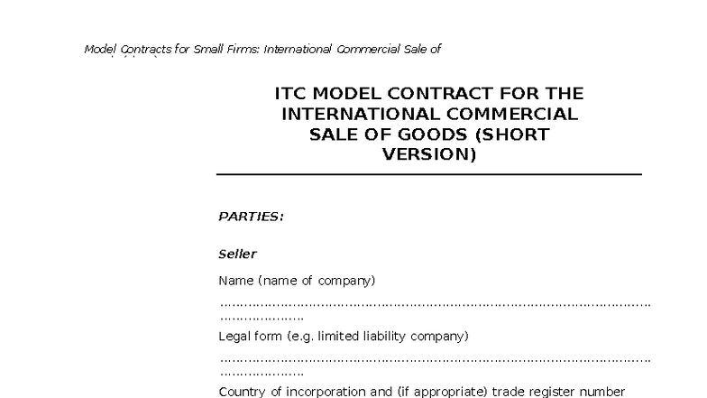 ITC Model Contract for International Commercial Sale of Goods (Short ...