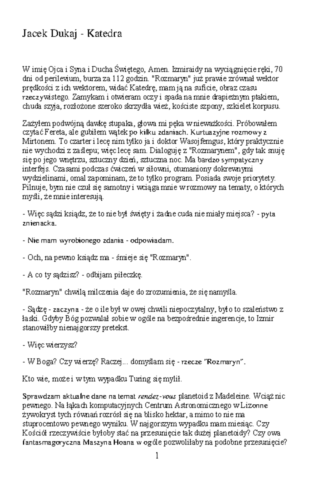 Jacek Dukaj - Katedra: Analiza Tematów i Motywów w Tekście - Studocu