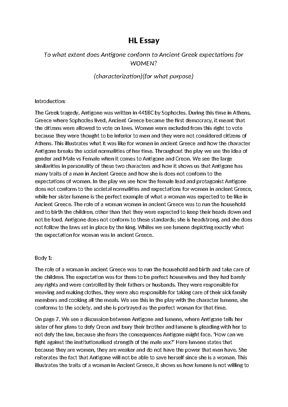 HL ENG Essay: Antigone's Defiance of Ancient Greek Gender Norms - Studocu