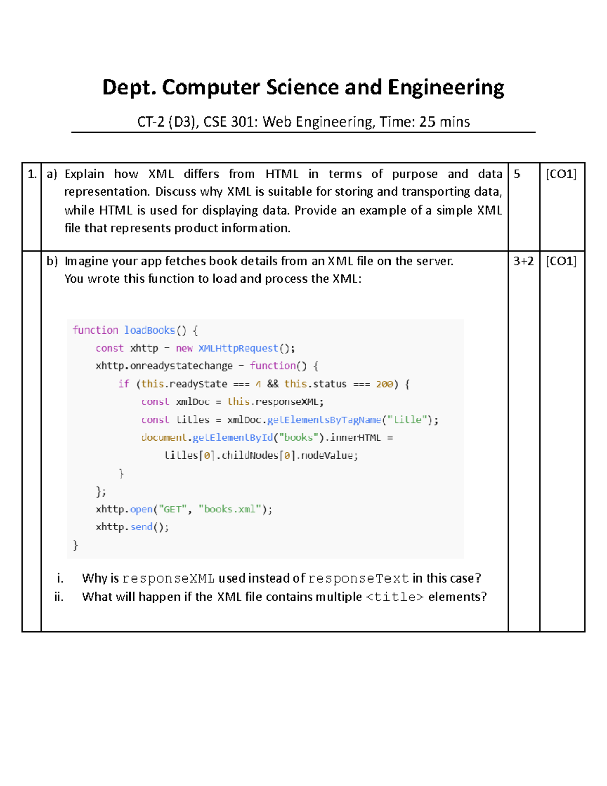 CT-2 Question (D3) - Dept. Computer Science and Engineering CT-2 (D3 ...