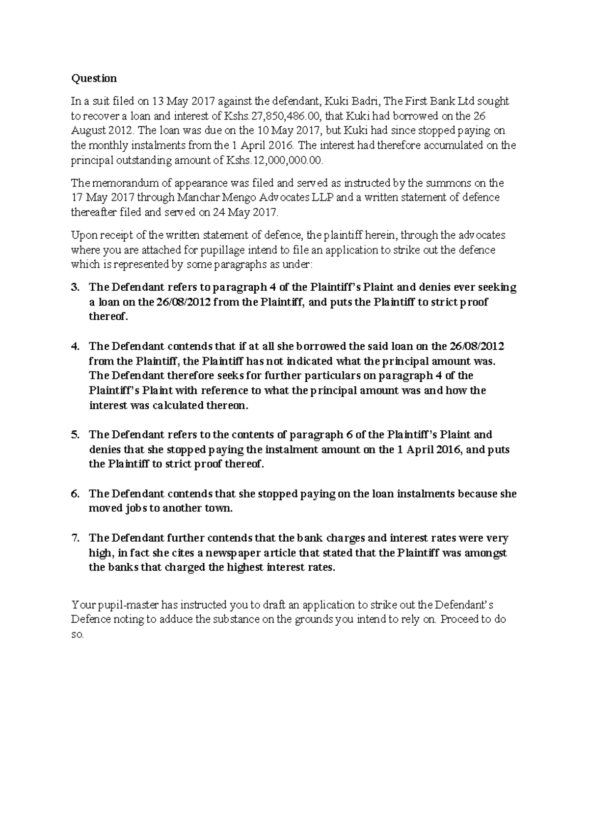 Application to Strike Out Defence: First Bank Ltd v Kuki Badri (Civil ...