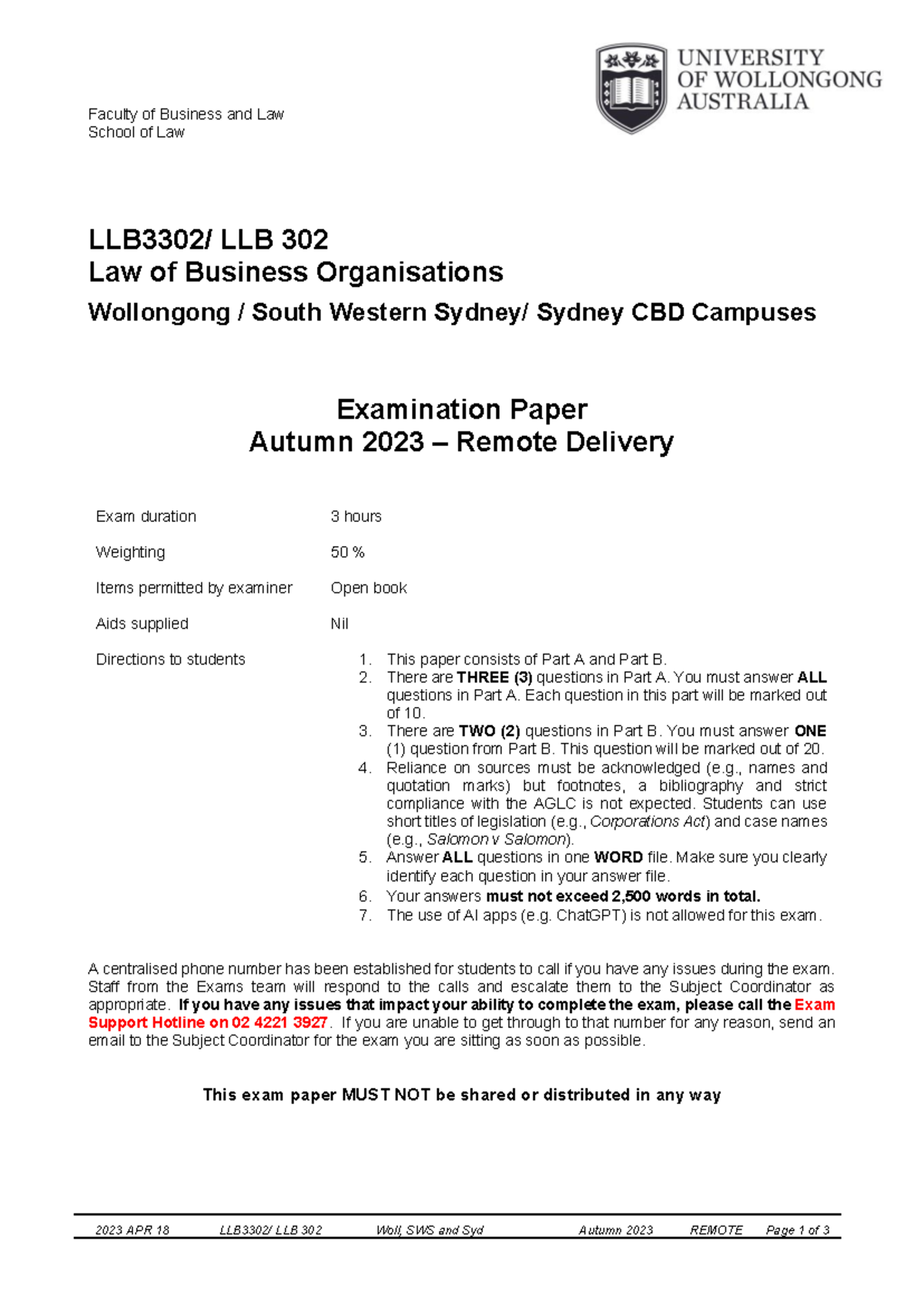 LLB 302 Final Exam: Law of Business Organisations - Autumn 2023 - Studocu