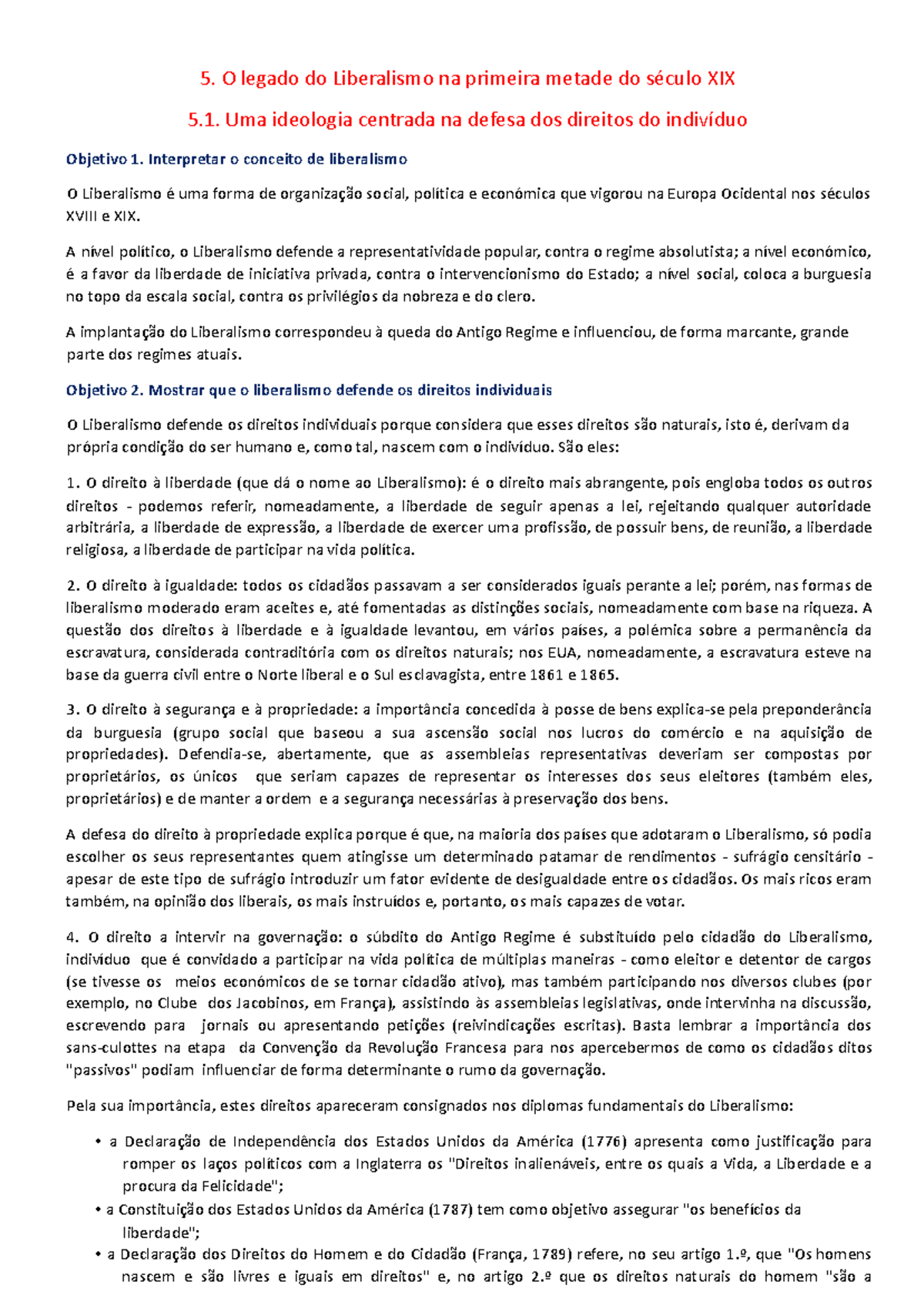 Resumo 5 - O Legado do Liberalismo na 1ª Metade do Século XIX - Studocu