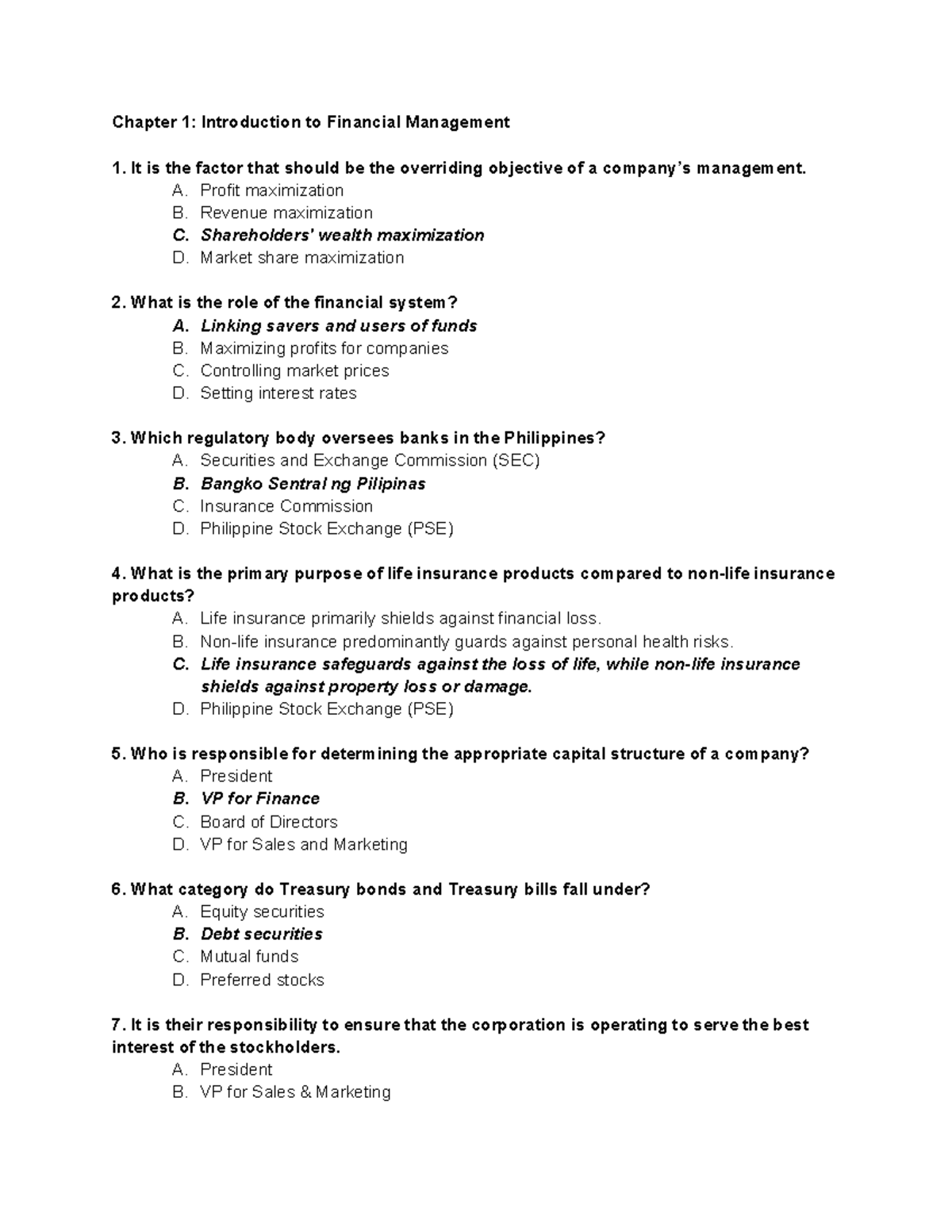 Group 2 - Quiz (Chapter 1 Introduction to Financial Management ...