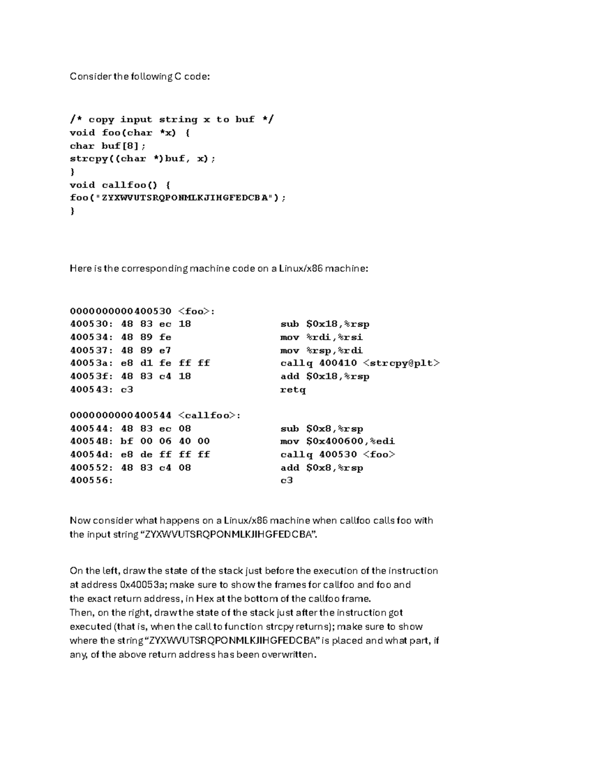 Practice Problem Bufferoverflow - Consider the following C code ...