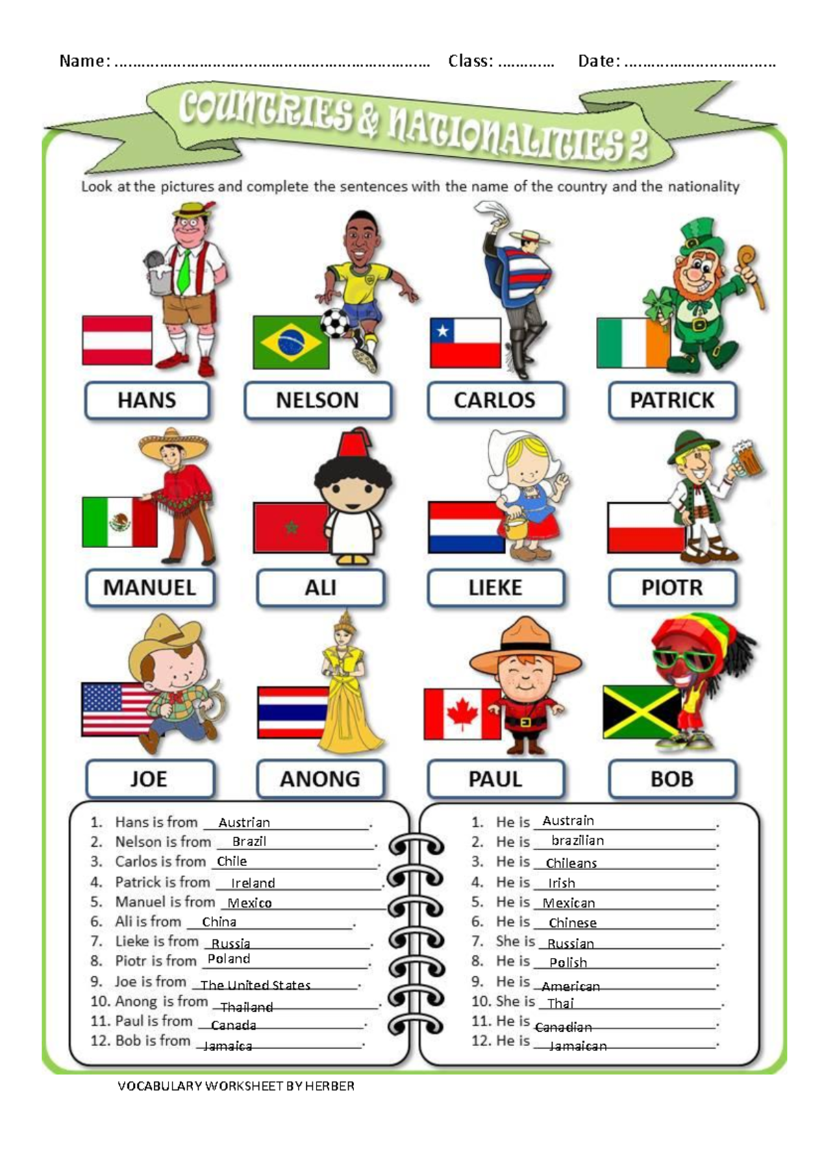 Vocabulary Worksheet: Countries and Nationalities 2 - Studocu