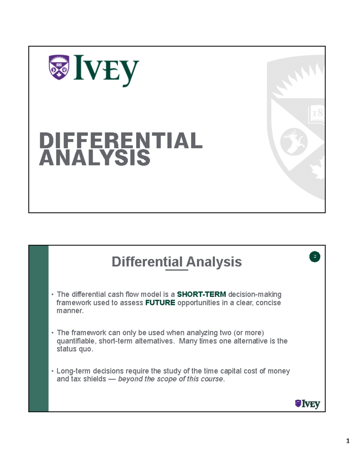 Differential Analysis: Understanding Cash Flow Models and ROI - Studocu