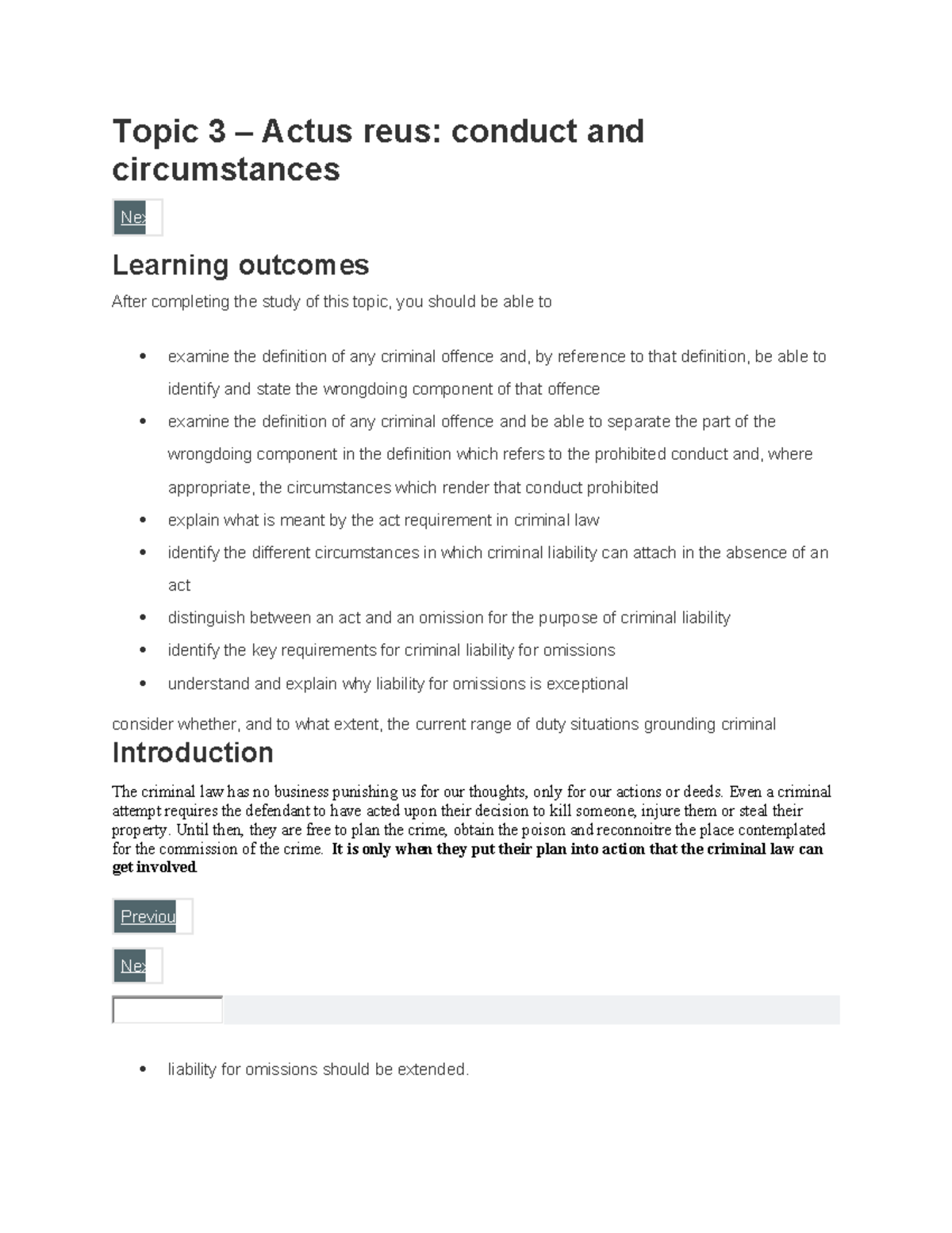 Topic 3: Actus Reus - Conduct and Circumstances in Criminal Law - Studocu