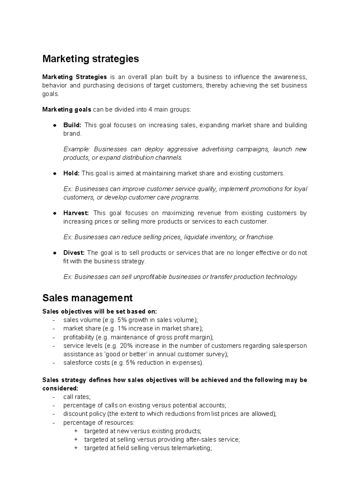 Marketing Strategies & Sales Management Overview for MKT 301 - Studocu