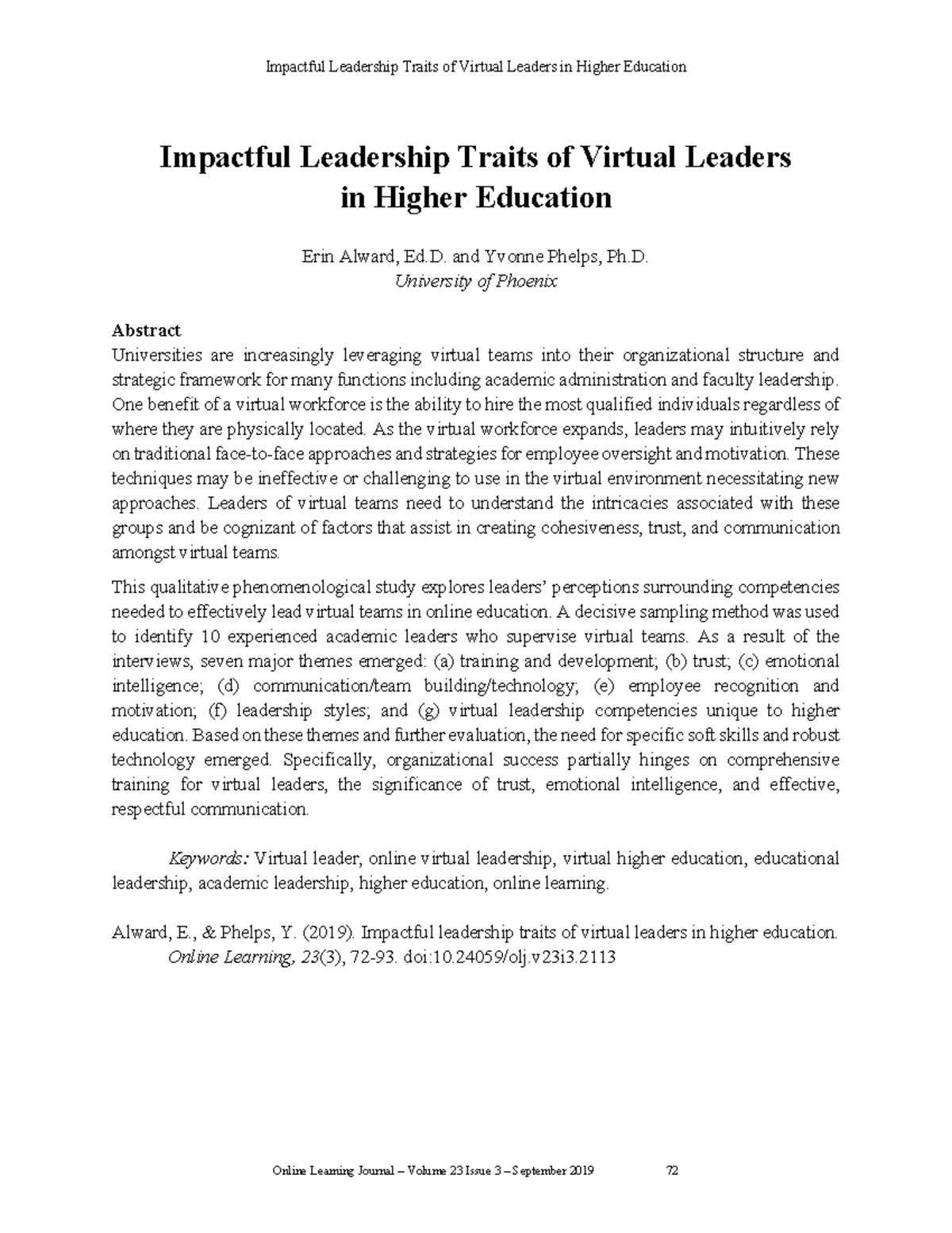 Key Leadership Traits for Managing Virtual Teams in Higher Ed (EDUC ...
