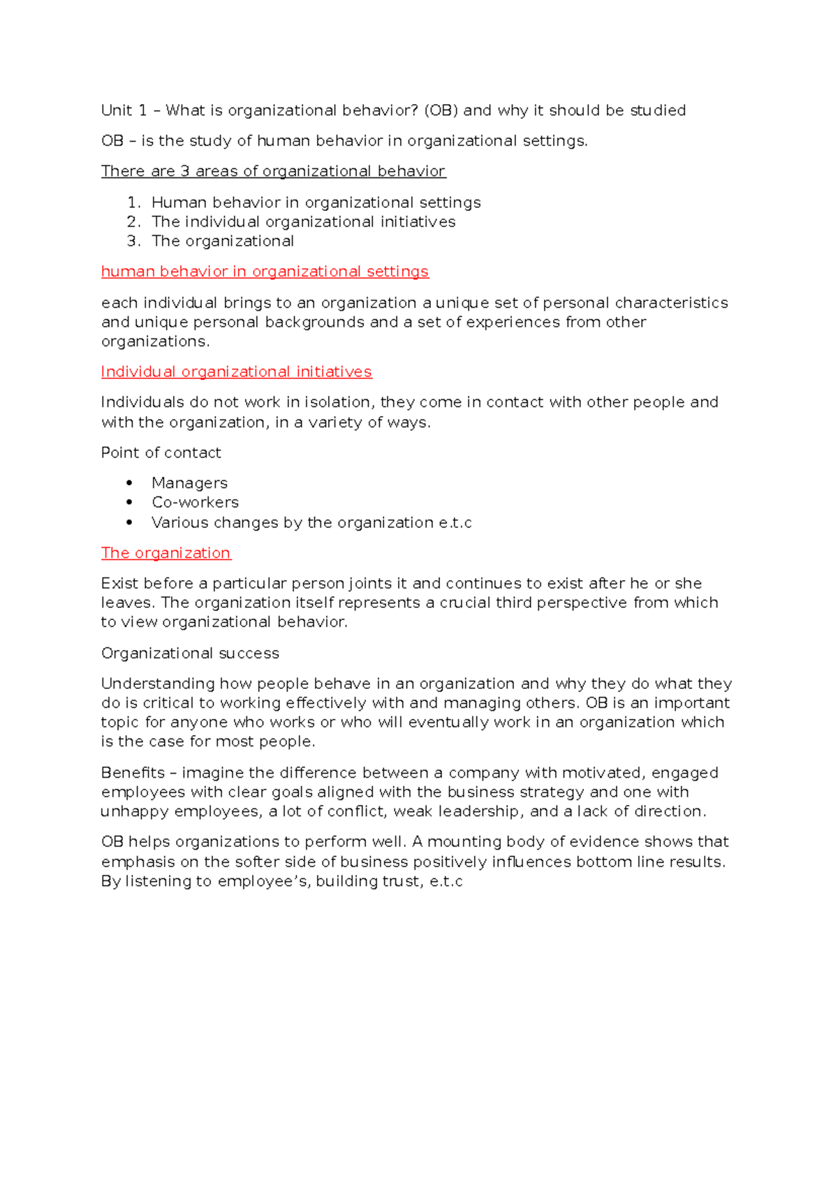 Unit 1 - Understanding Organizational Behavior (OB) and Its Importance ...