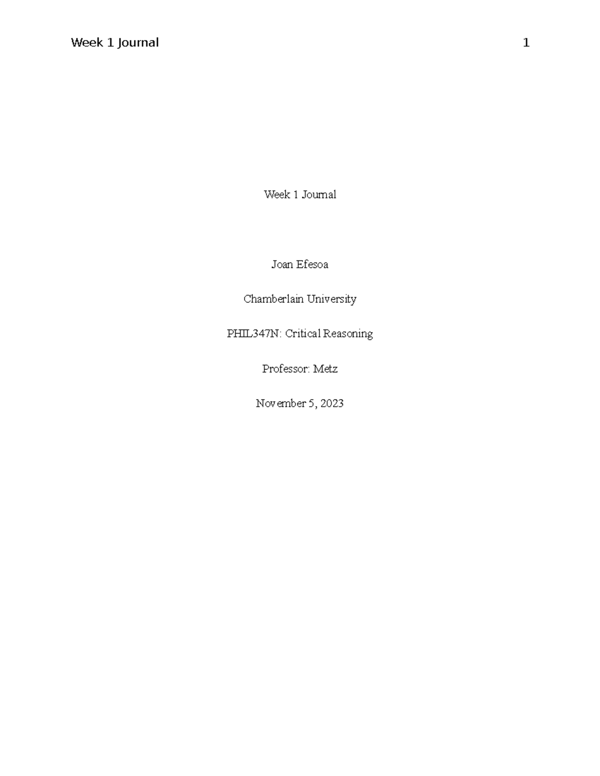 PHIL347N Week 1 Journal Reflection on Critical Reasoning - Studocu