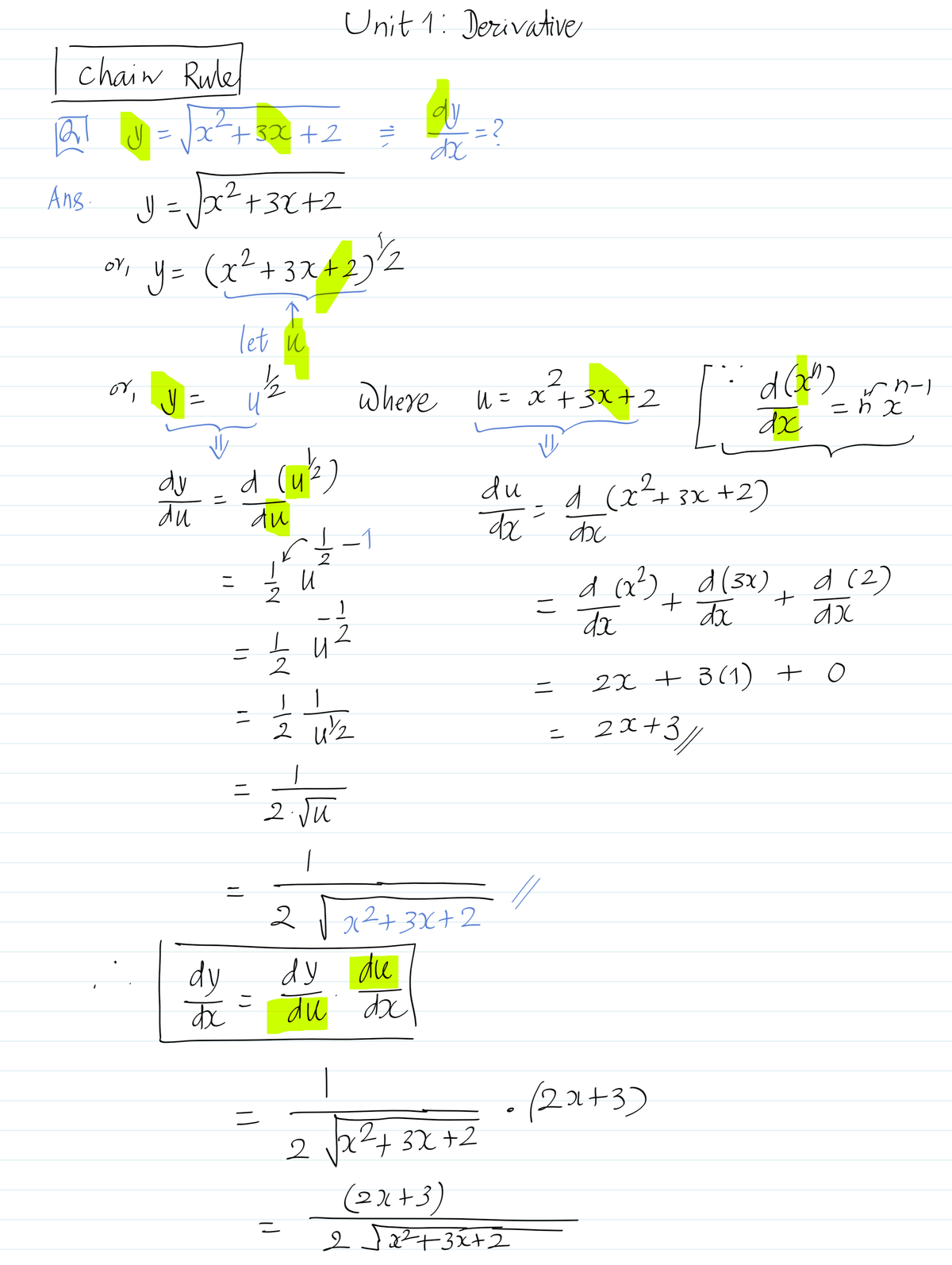 Unit 1: Derivative I - Chain Rule and Function Rules Notes - Studocu
