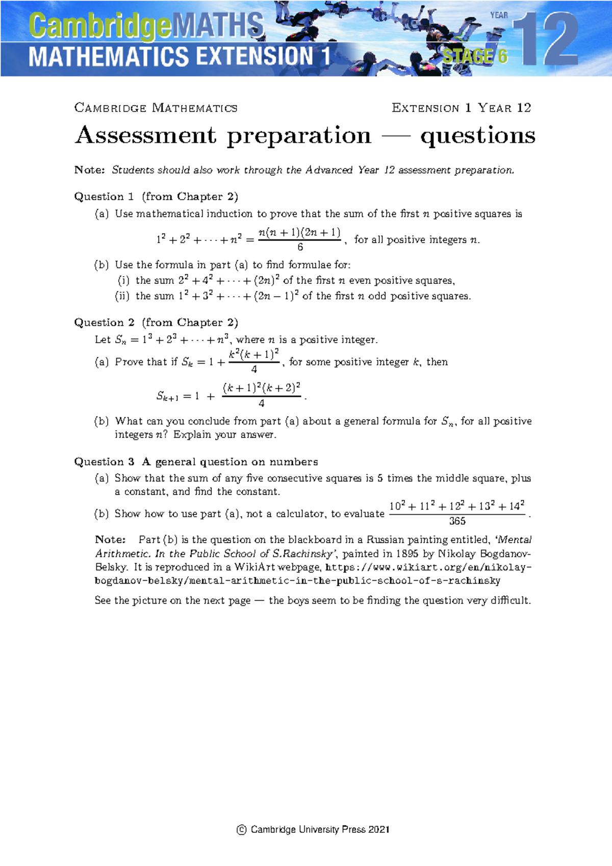 Cambridge Maths Ext 1 Y12 Assessment Prep Questions and Solutions - Studocu