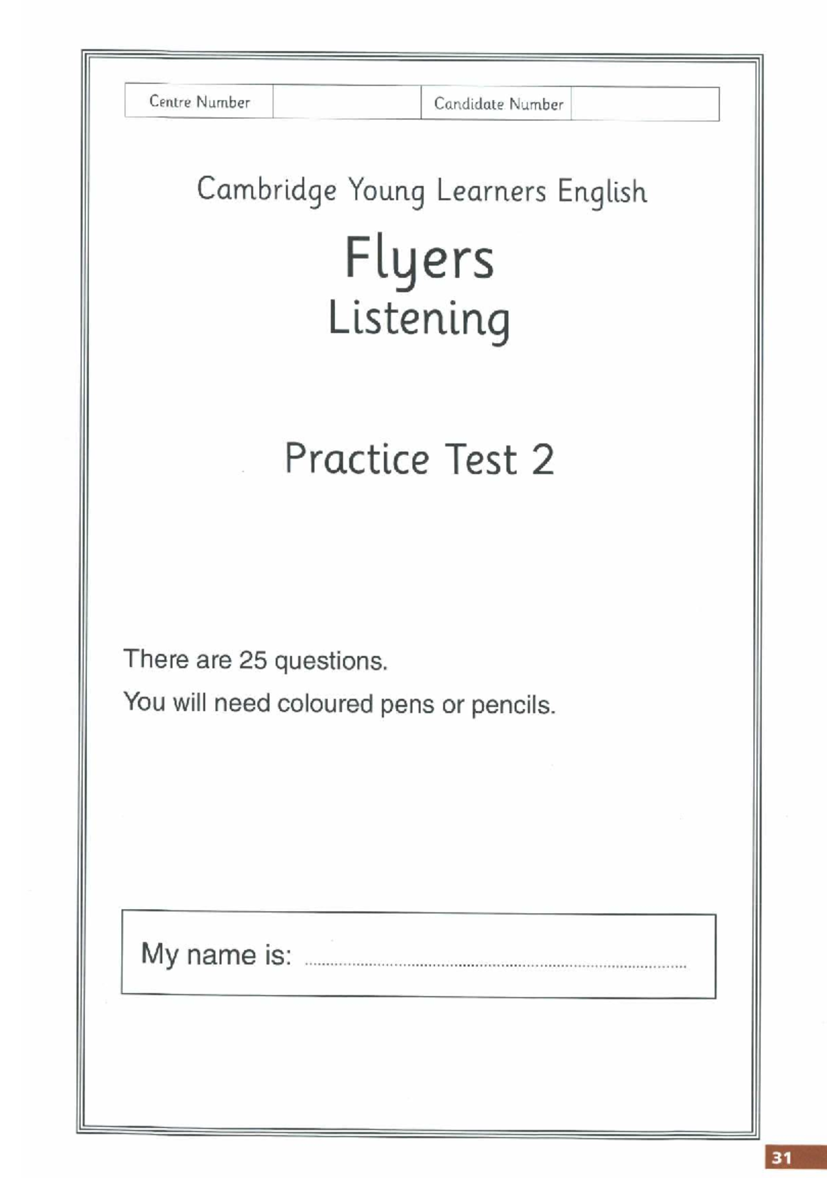 Test 2 Flyers Listening & Reading Practice for Young Learners - Studocu