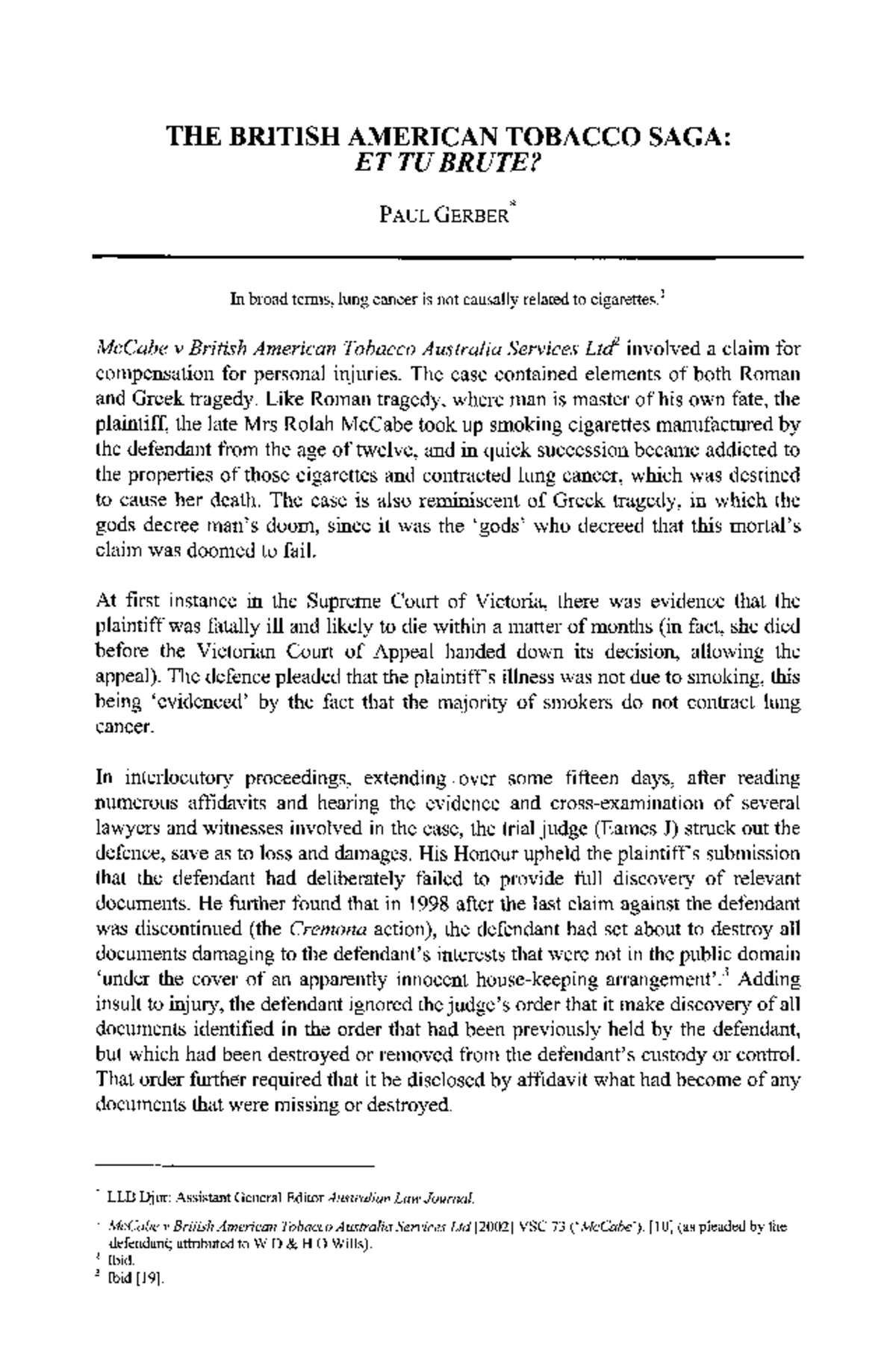 LLB Case Study: McCabe v British American Tobacco Analysis